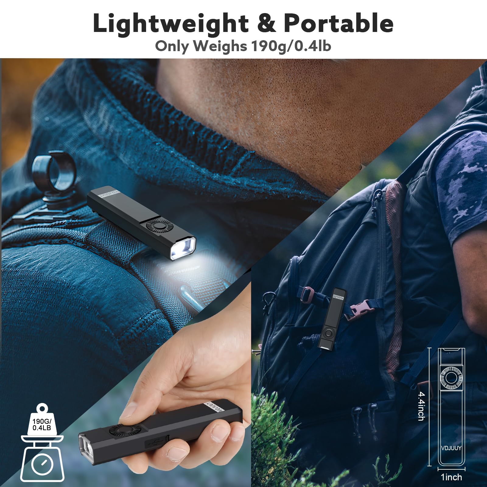 Vdjuuy Rechargeable Flashlight High Lumens, Super Bright Led Light With Infinite Adjustable Brightness, Magnetic Base & Clip, Ip65, Type-C Charging, Compact Durable For Camping, Hiking, Emergency, Work Edc