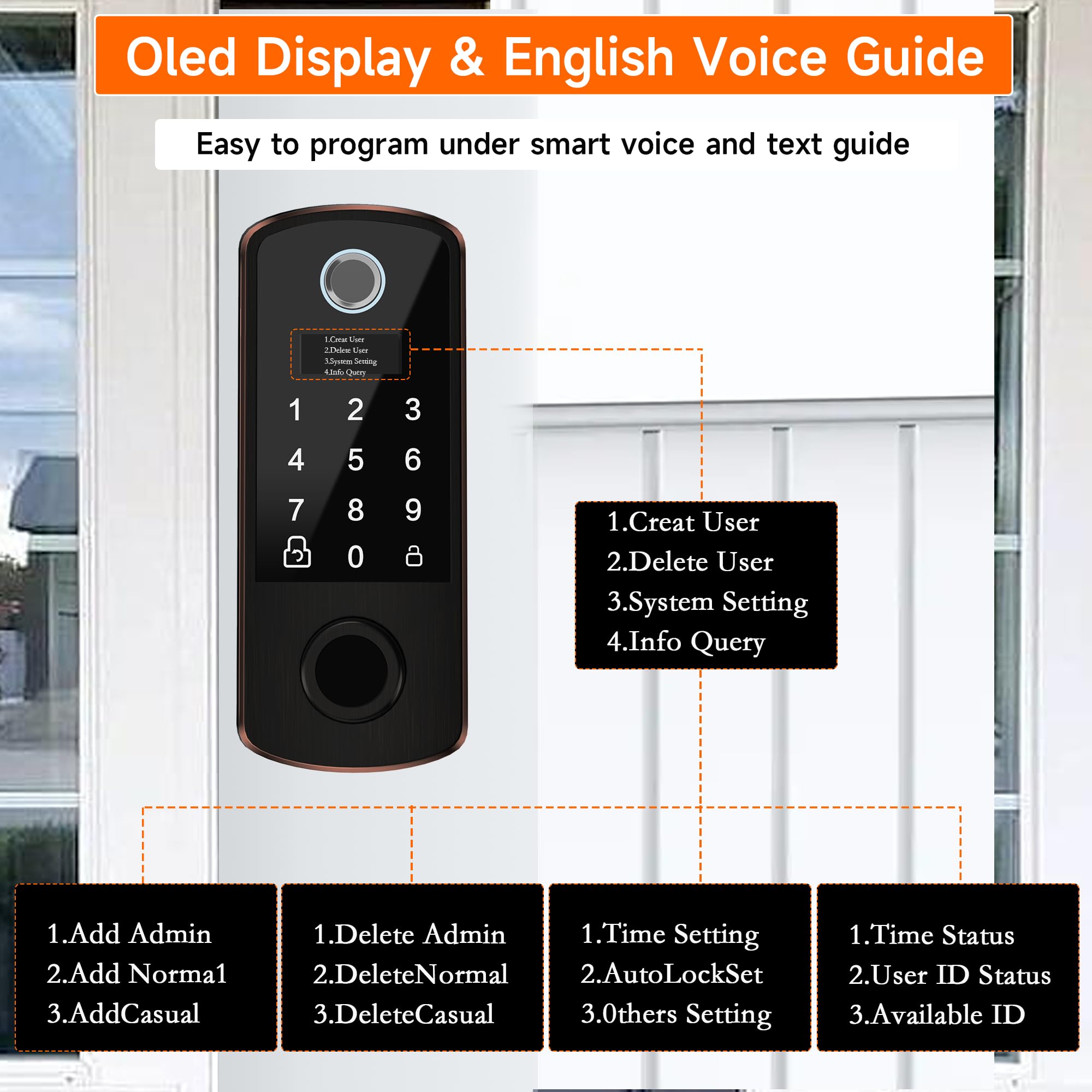 Bebasia Smart Door Lock, Biometric Fingerprint, 300+ Users, Oled Display & Voice Guide, Keyless Entry, Front Door Lock Set, Electronic Keypad Deadbolt, Aged Bronze