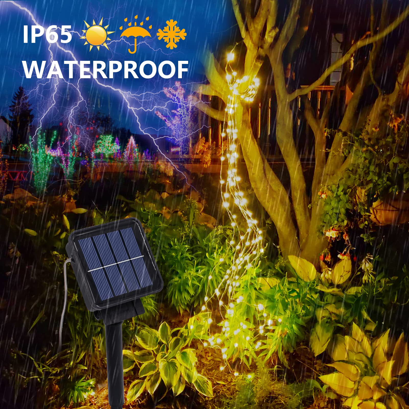 Angmln Solar String Lights Outdoor, 39.4 Ft 100 Led Outdoor Waterproof Fairy Lights 8 Modes Copper Wire Lights