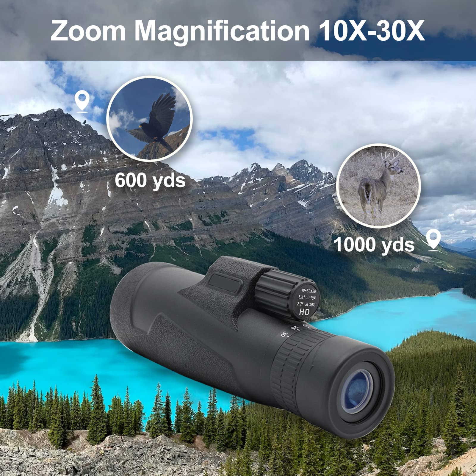 Wontocheer High Power Zoom Monocular Scope 10-30  50 With Smartphone Adapter Tripod Hand Strap, Compact Telescope For Hunting Bird Watching Travel Hiking With Bak4 High Definition Prism