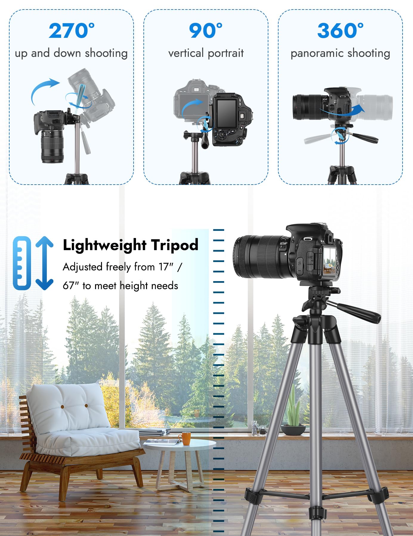 Joilcan 67" Tripods Camera Tripod, Phone Tablet Tripod For Video Recording Vlog Photo With Remote Carry Bag, Aluminum Lightweight Travel Tripods
