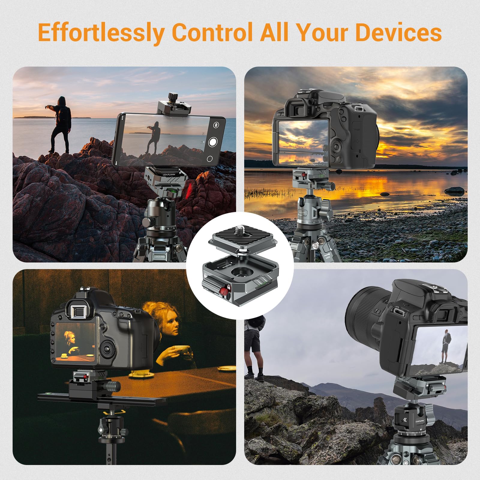Leaplumin Camera Quick Release Plate Kit With Double Secure Safety Lock，Aluminium Quick Release Plate Arca Qr Clamp With Quick Switch Auto Lock Design，Arca Type Quick Release Plate Kit With Leveler