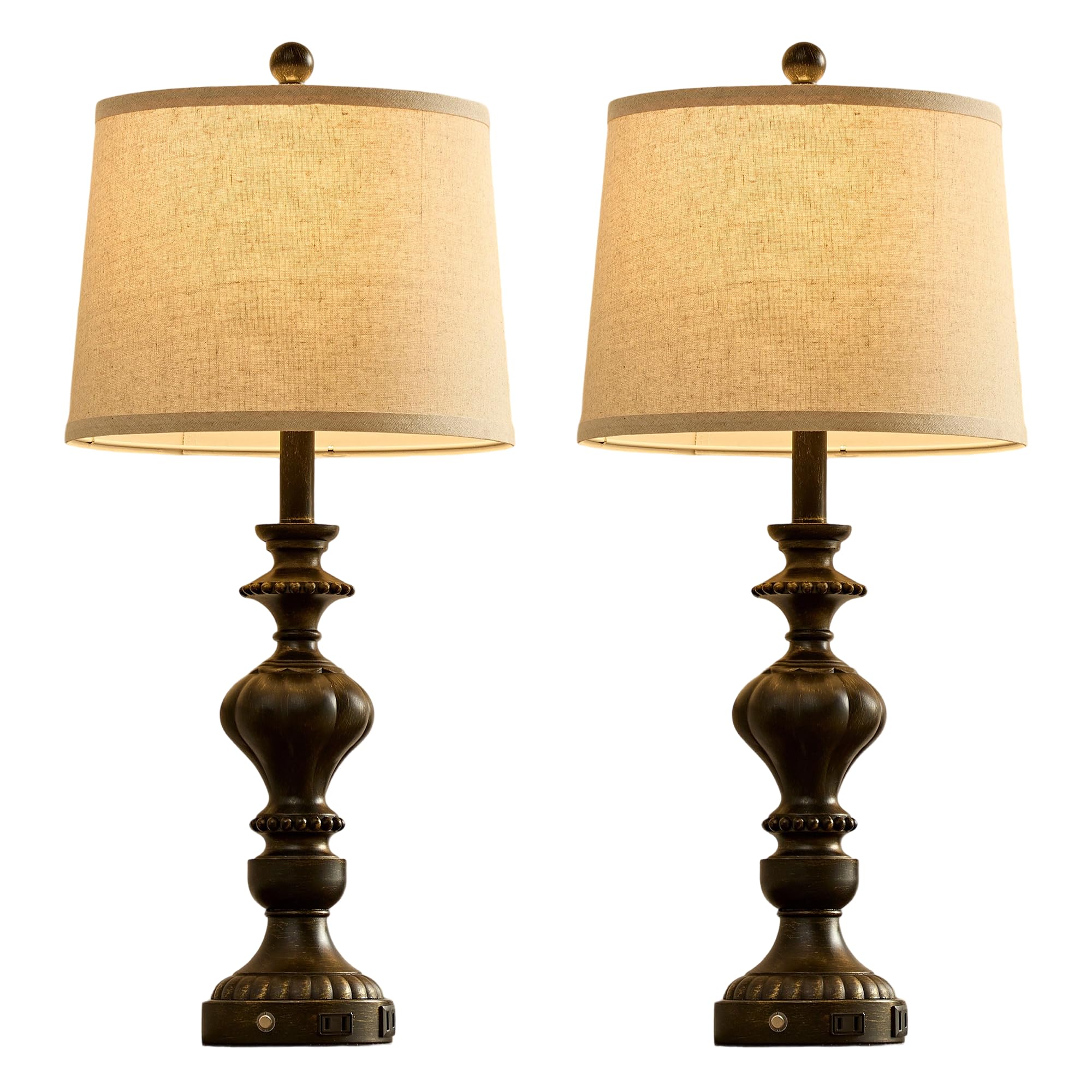Saiweya 27.5" Farmhouse Table Lamps Set Of 2 Bedside Lamp With Usb C+A Ports & Ac Outlet, 3 Way Dimmable Touch Lamps For Living Room Bedroom Office Hallway Rustic Nightstand Traditional Lamp