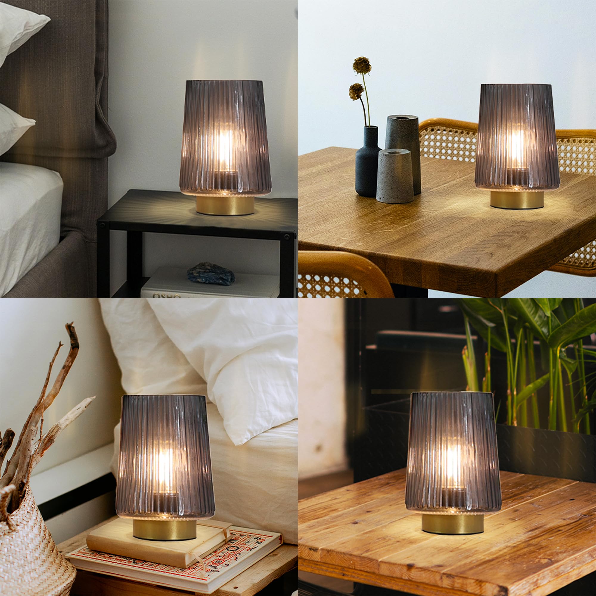Lusharbor Battery Powered Lamp With Timer, Cordless Small Table Lamps Battery Operated With Led Bulb, Decorative Bedside Lamp For Living Room Grey 2Pack