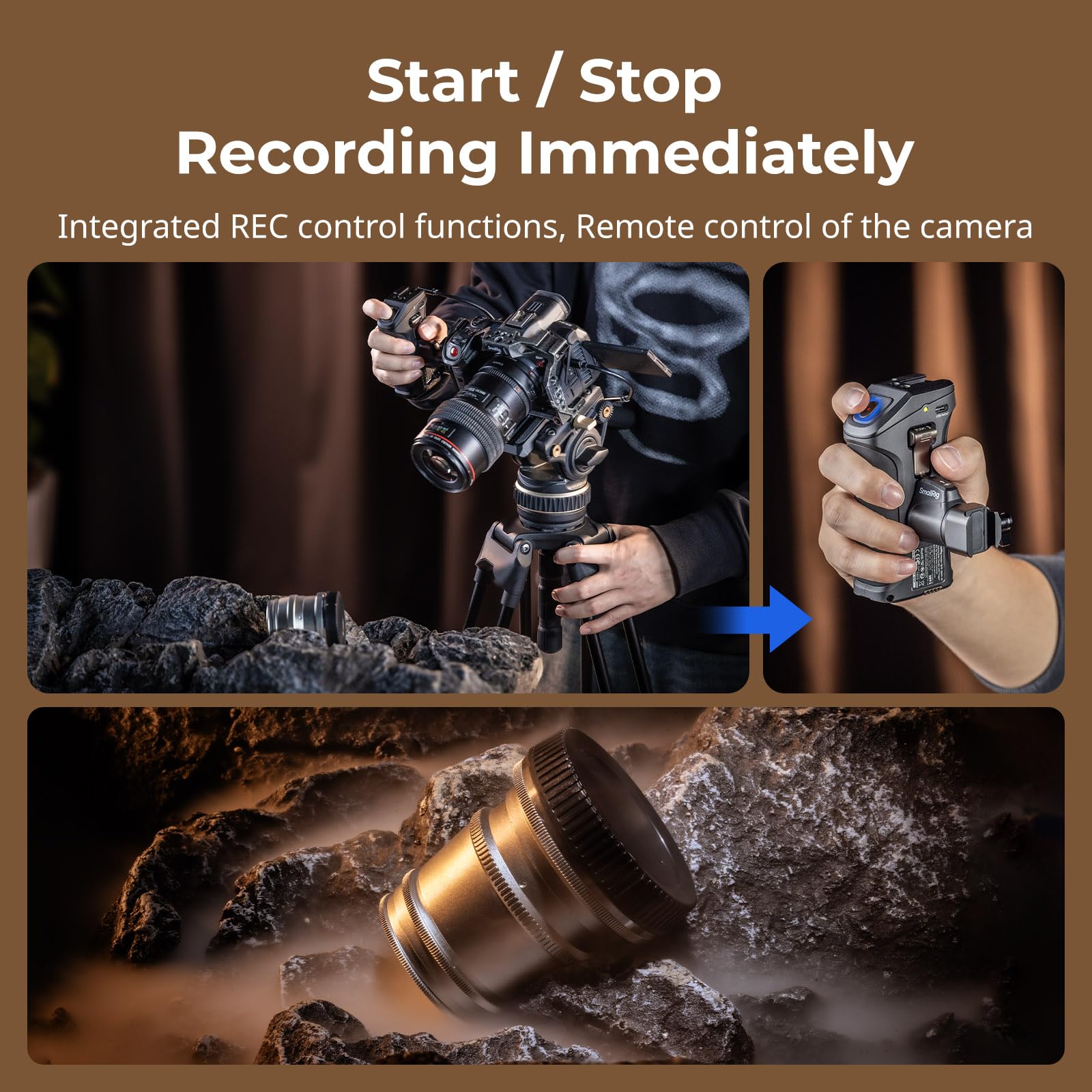 Smallrig Cage For Blackmagic Design Cinema 6K+Stepless Rotating Side Handle With Trigger Rec & 2 Control Cables