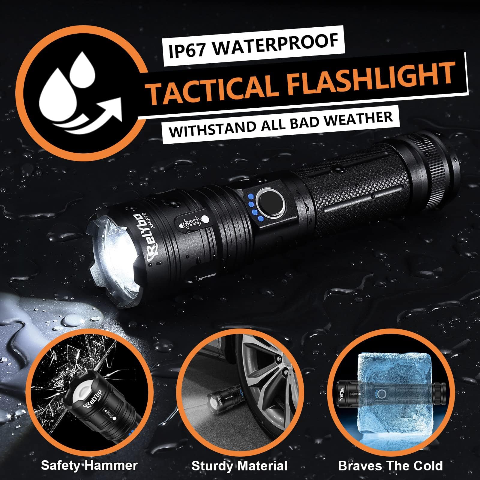 Relybo Flashlights High Lumens Rechargeable, Led Flashlight Super Bright 250000 Lumens Xhp70.2, High Power Tactical Flashlight Powerful, Handheld Flash Light For Camping, Hiking, Emergency
