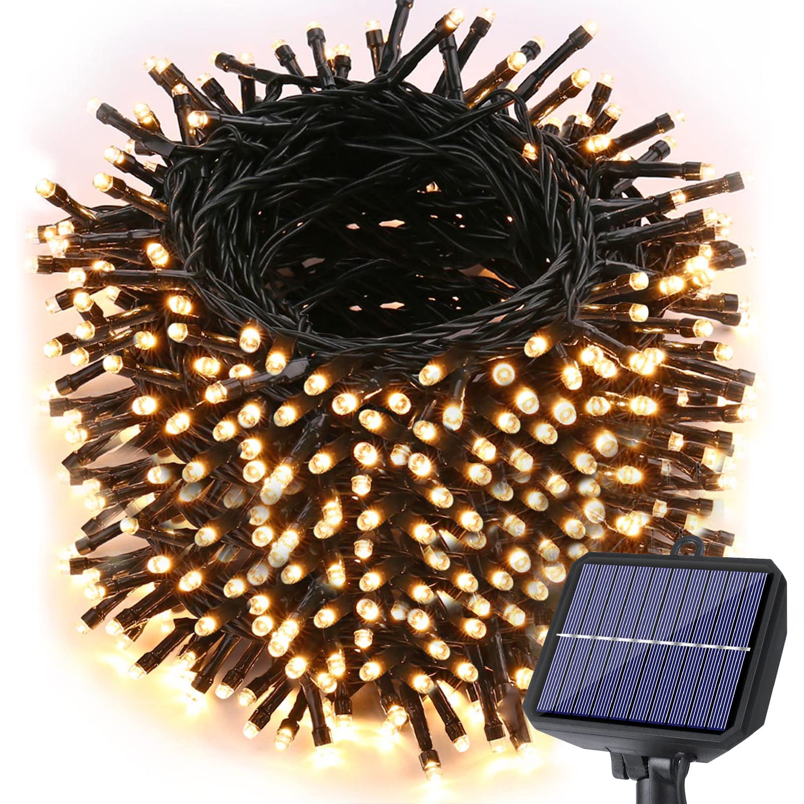 Toodour Solar Christmas Lights, 121Ft 350 Led 8 Modes Solar String Lights, Waterproof Solar Outdoor Christmas Lights For Garden, Patio, Holiday, Party, Balcony, Christmas Decorations (Warm White)