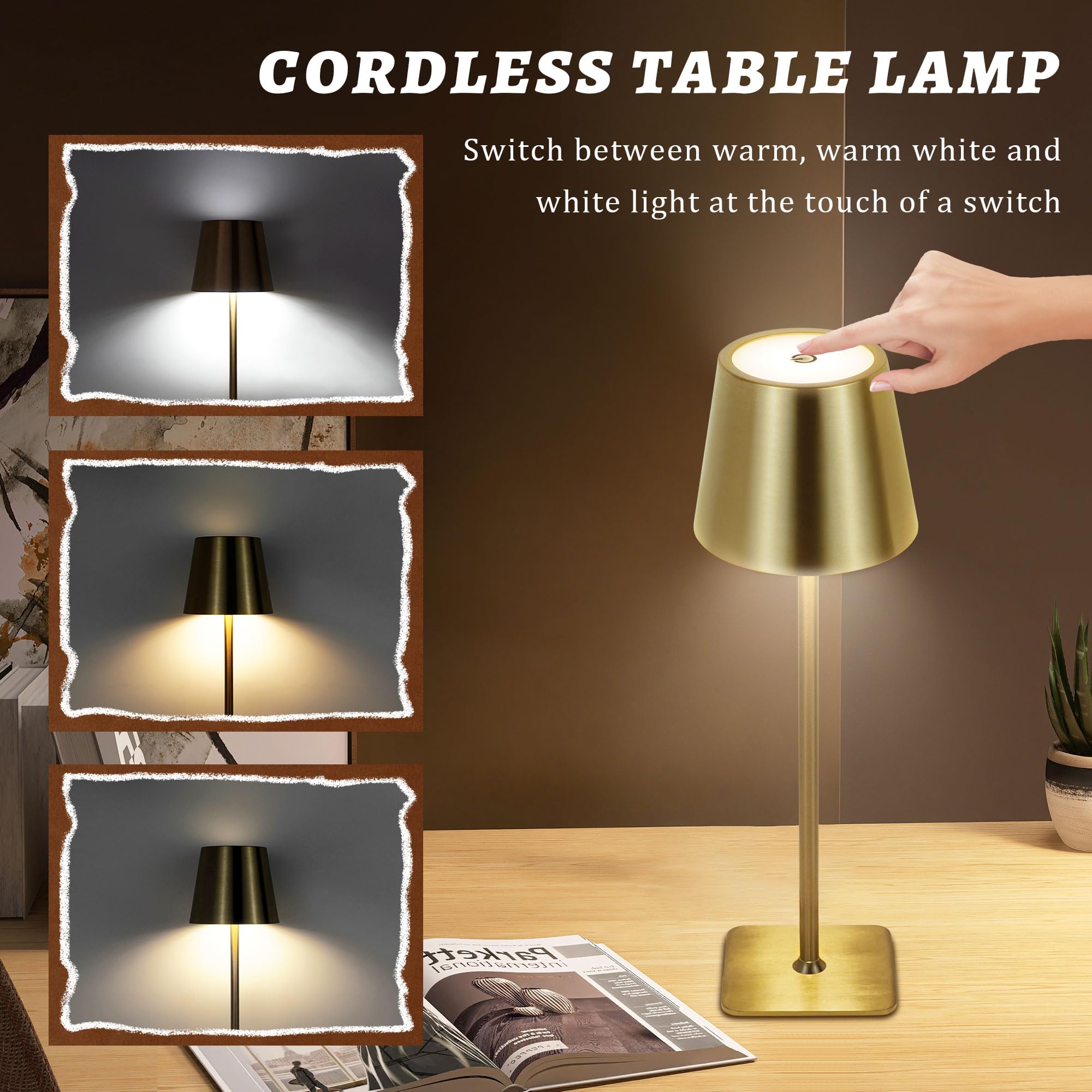 Rytabee 2 Pack Rechargeable Table Lamps,Cordless Lamp With 5500Mah Battery Operated,Portable Indoor/Outdoor Table Lamp For Patio Restaurant Home Dinner Dining Kitchen,Waterproof & Wireless