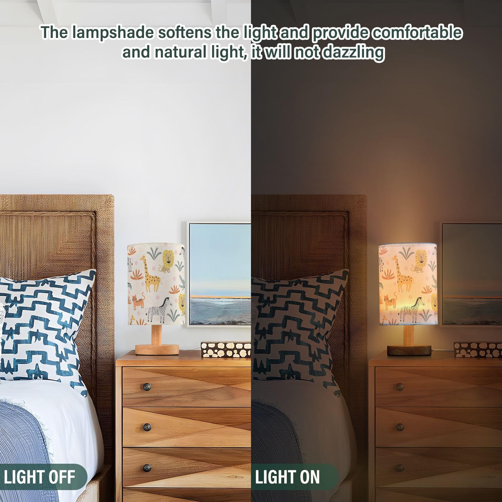 Oarencol Bedside Table Lamp Cute Animals Nightstand Lamp With Wood Funny Lion Zebra Crocodile Cat Giraffe Desk Lamps For Bedroom Living Room Nursery Office Home Decor