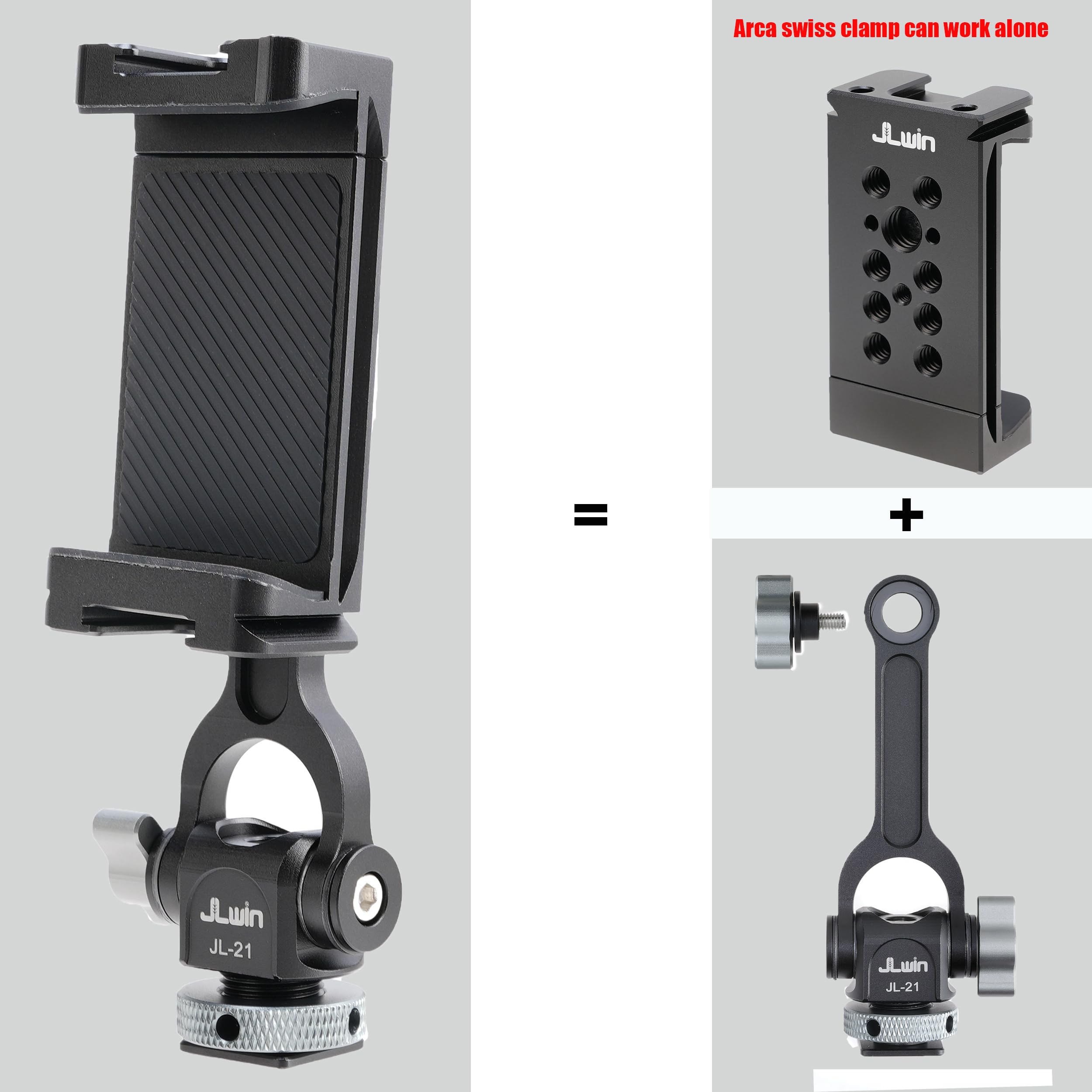 Fotga Universal 360° Rotatable Cell Phone Smartphone Support Clamp Clip Tripod Mount With Cold Shoe Adapter For Iphone 14 15 16 Samsung Etc, 2 Cold Shoe Mount 1/4" 3/8" Holes For Microphone Led Light