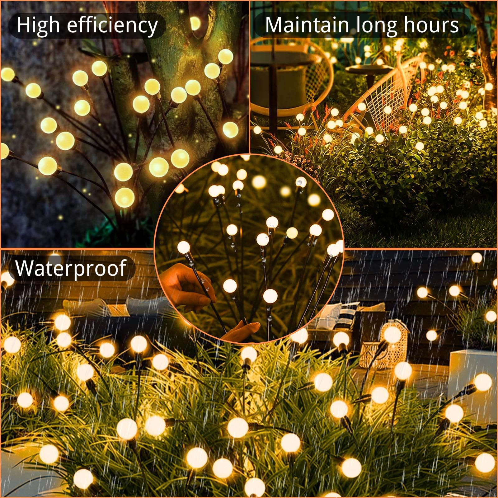 Ozs 6Pack Total 48Led Solar Garden Lights -Solar Lights Outdoor, Solar Firefly Lights, Sway By Wind, Solar Fairy Lights Outdoor Waterproof For Patio Pathway Garden Decor(Warm White)
