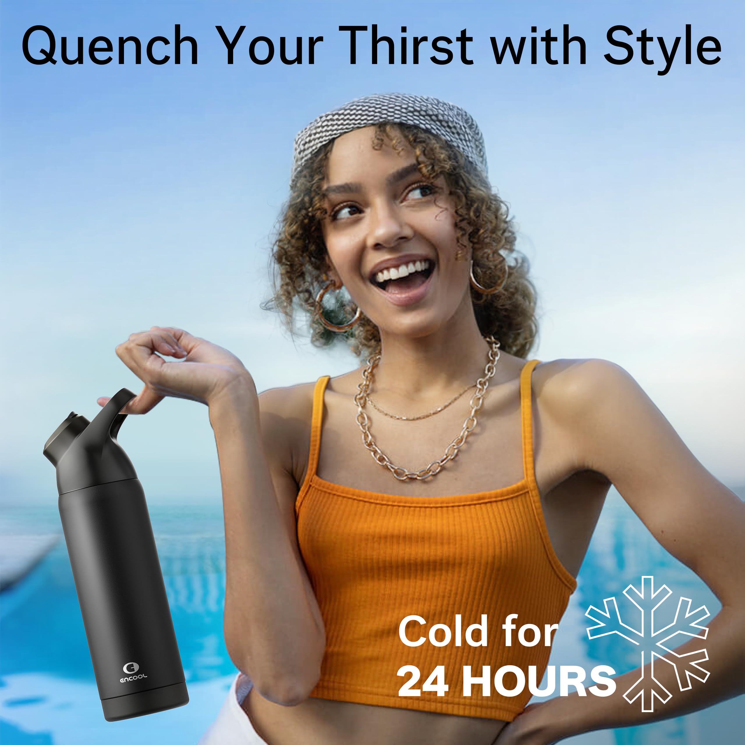Insulated Water Bottle With Straw - Encool Stainless Steel Water Bottle, Reusable Leakproof