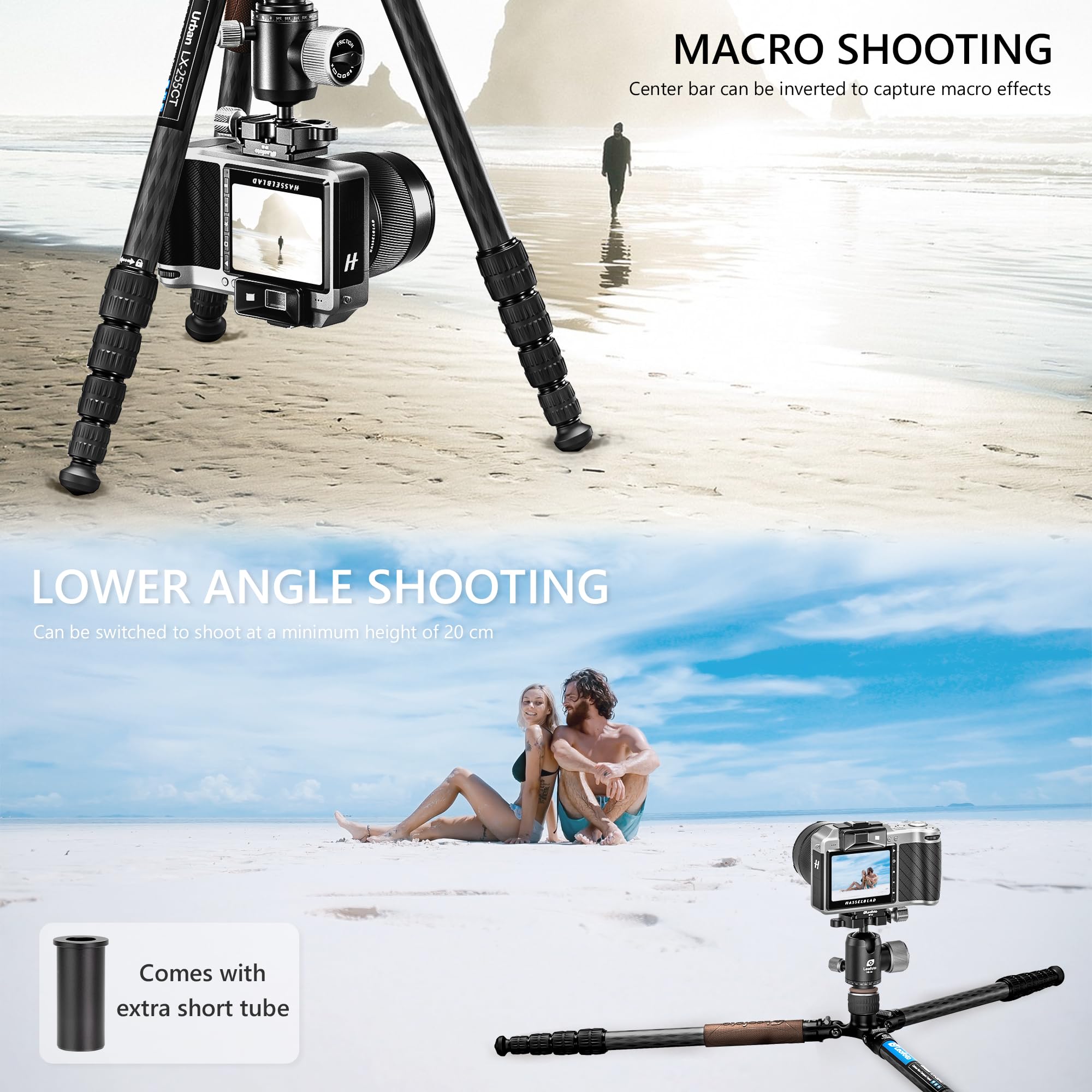 Leofoto Carbon Fiber Lightweight Travel Tripod With 360° Ball Head, Reverse Folding, Removable Center Column, Folded Height 36Cm, Maximum Load 8Kg (Lx-255Ct+Xb-32)