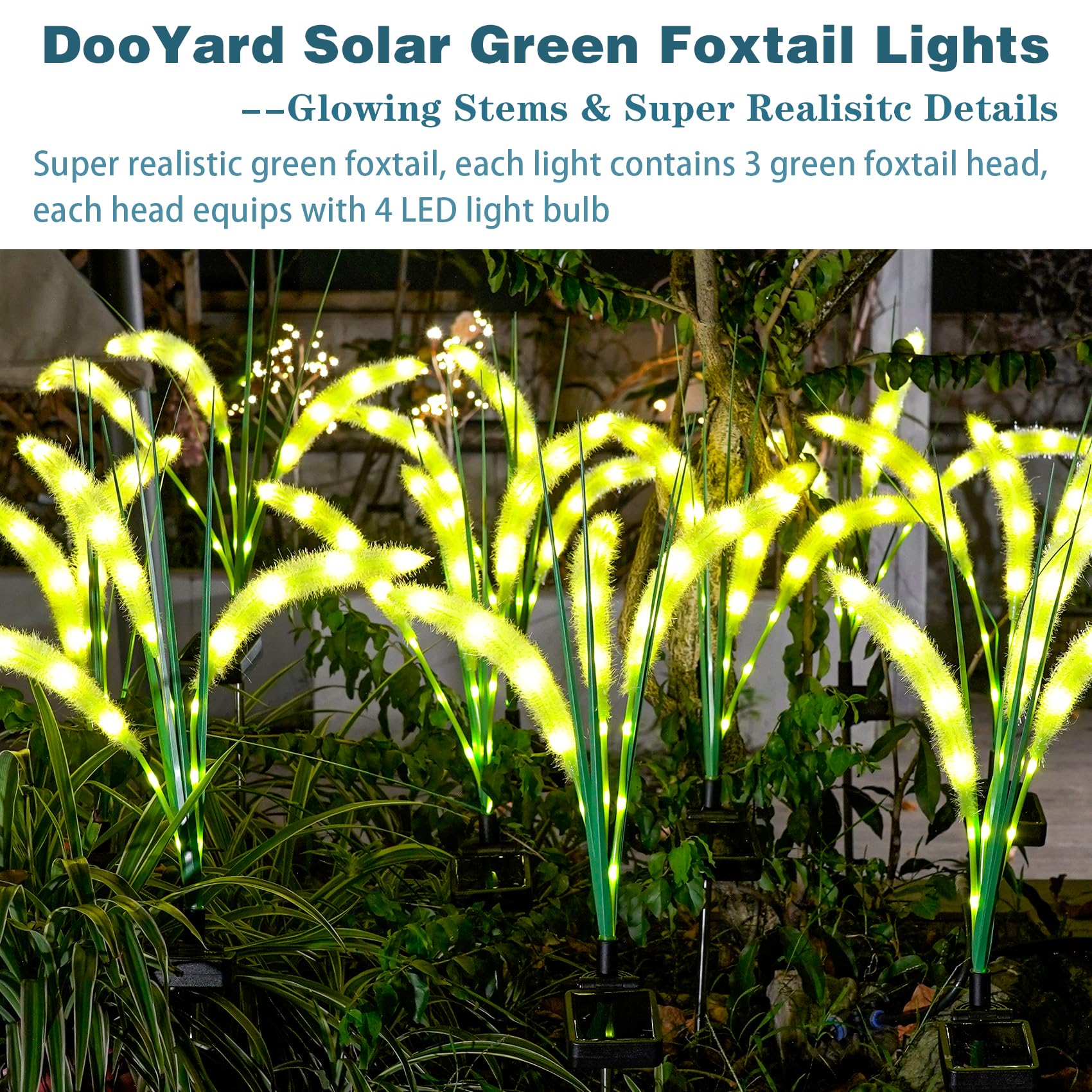 Dooyard Solar Garden Lights, Solar Green Foxtail Lights, Solar Lights Outdoor With Glowing Stems, Solar Lights Outside For Garden Decoration, Yard Decor And Gift For Mother (2 Pack)
