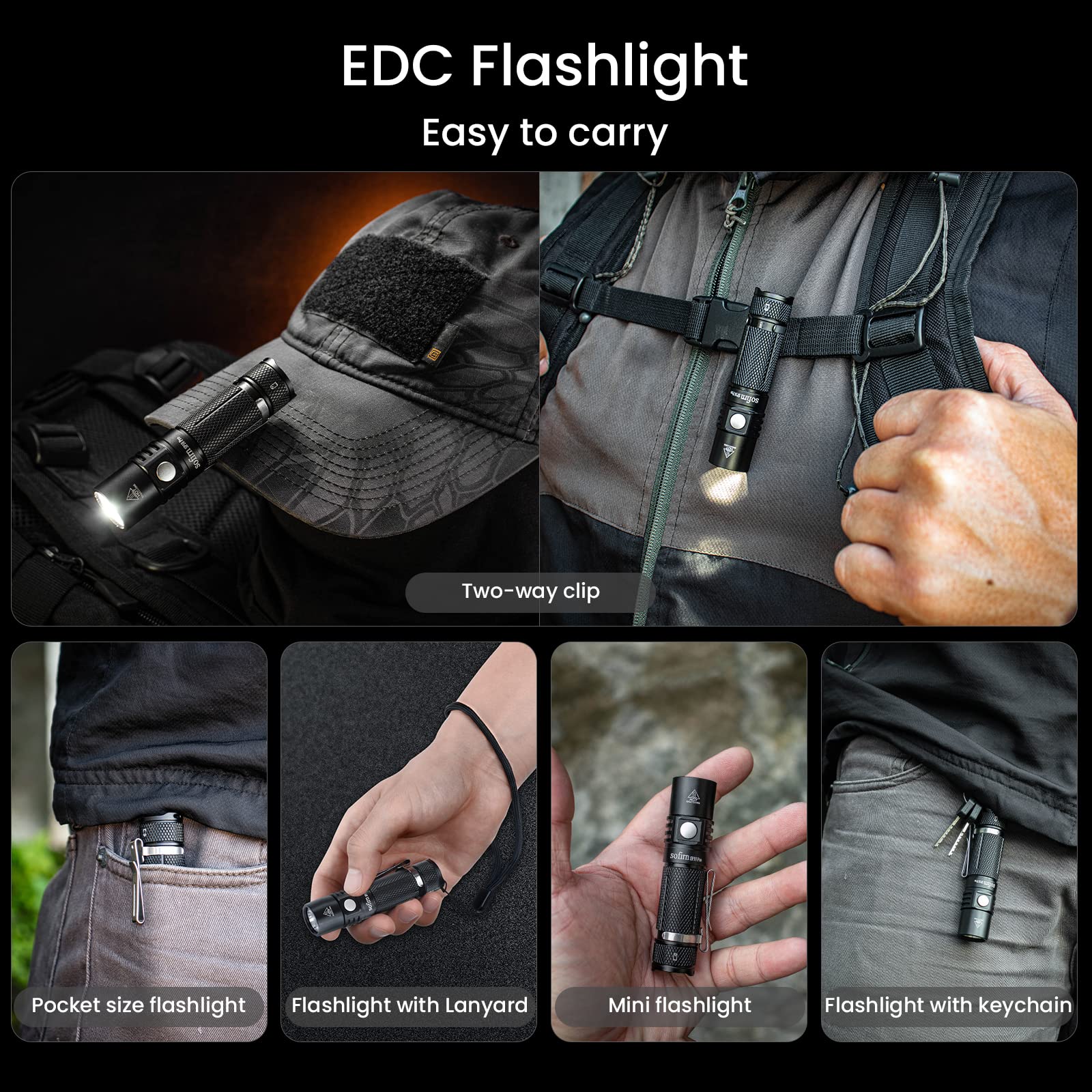 Sofirn Sp10 Pro Mini Flashlight 900 Lumens, Small Aa Flashlight With Lh351D Led 90Cri, Anduril 2 Ui, Pocket Flashlight For Camping, Outdoor, Hiking Emergency (Black-Kit)