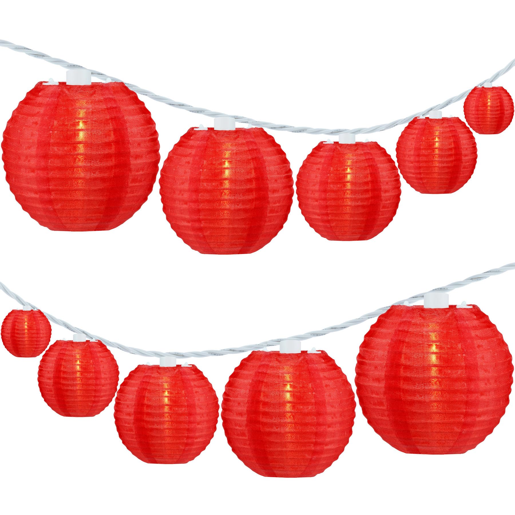 Sweet Shine Red Lantern String Lights, 10 Waterproof Nylon Lanterns With 8.7' Ul Listed Plug-In Connectable String Lights (Red)