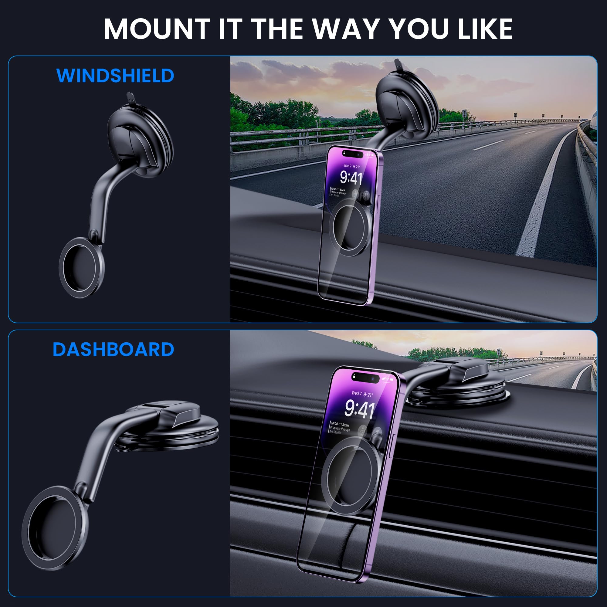 Dolyofg For Magsafe Car Mount,【Strong Magnets & Low Profile】 Magnetic Phone Holder For Car Dashboard Windshield Universal Hands  Car Phone Holder For Iphone 15 14 13 12 Pro Max Plus Android
