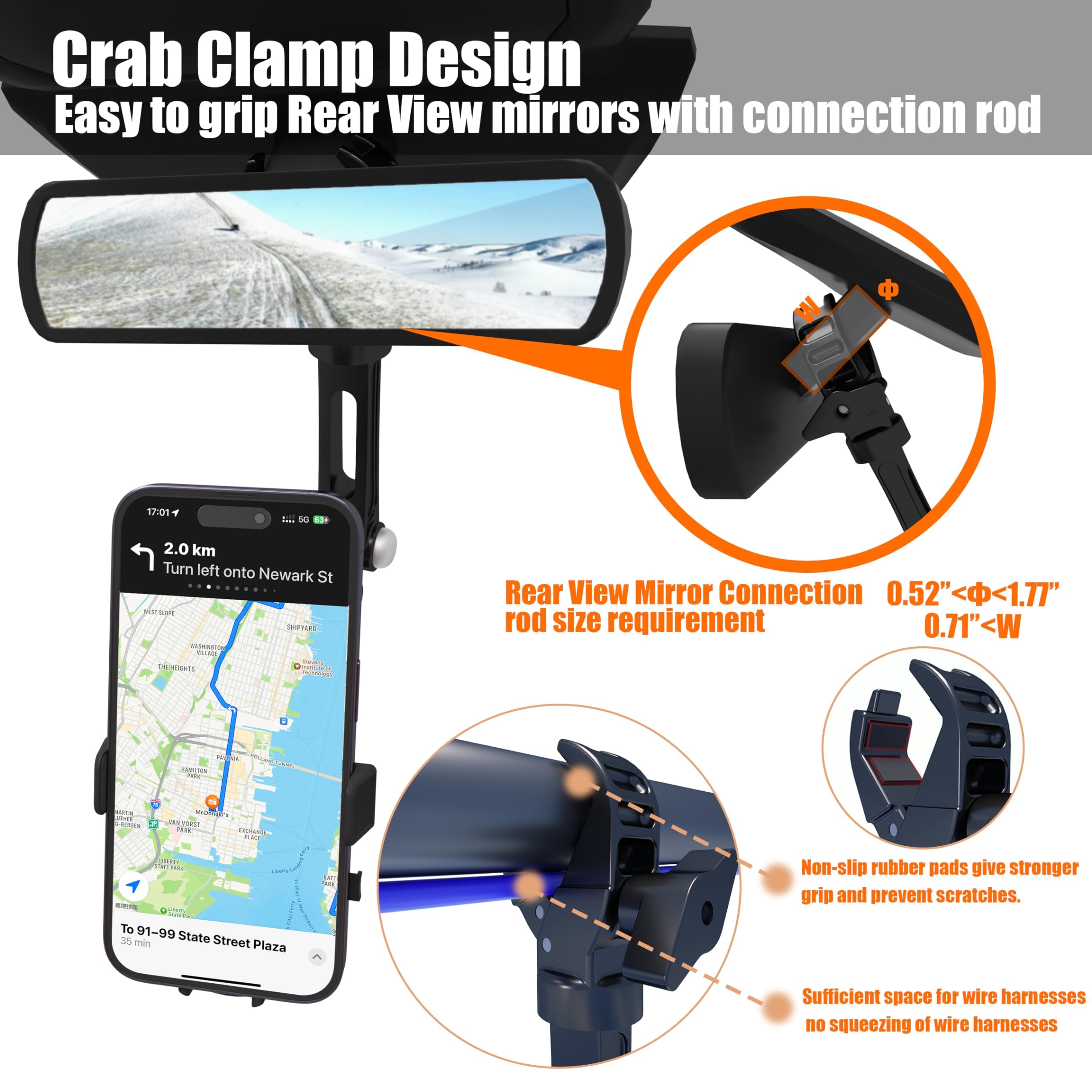 Penuspt Phone Holder For Car,Rearview Mirror Cell Phone Holder For Car Aluminum Arm Rotatable Retractable Universal Car And Truck Mount For Iphone And Android Phones