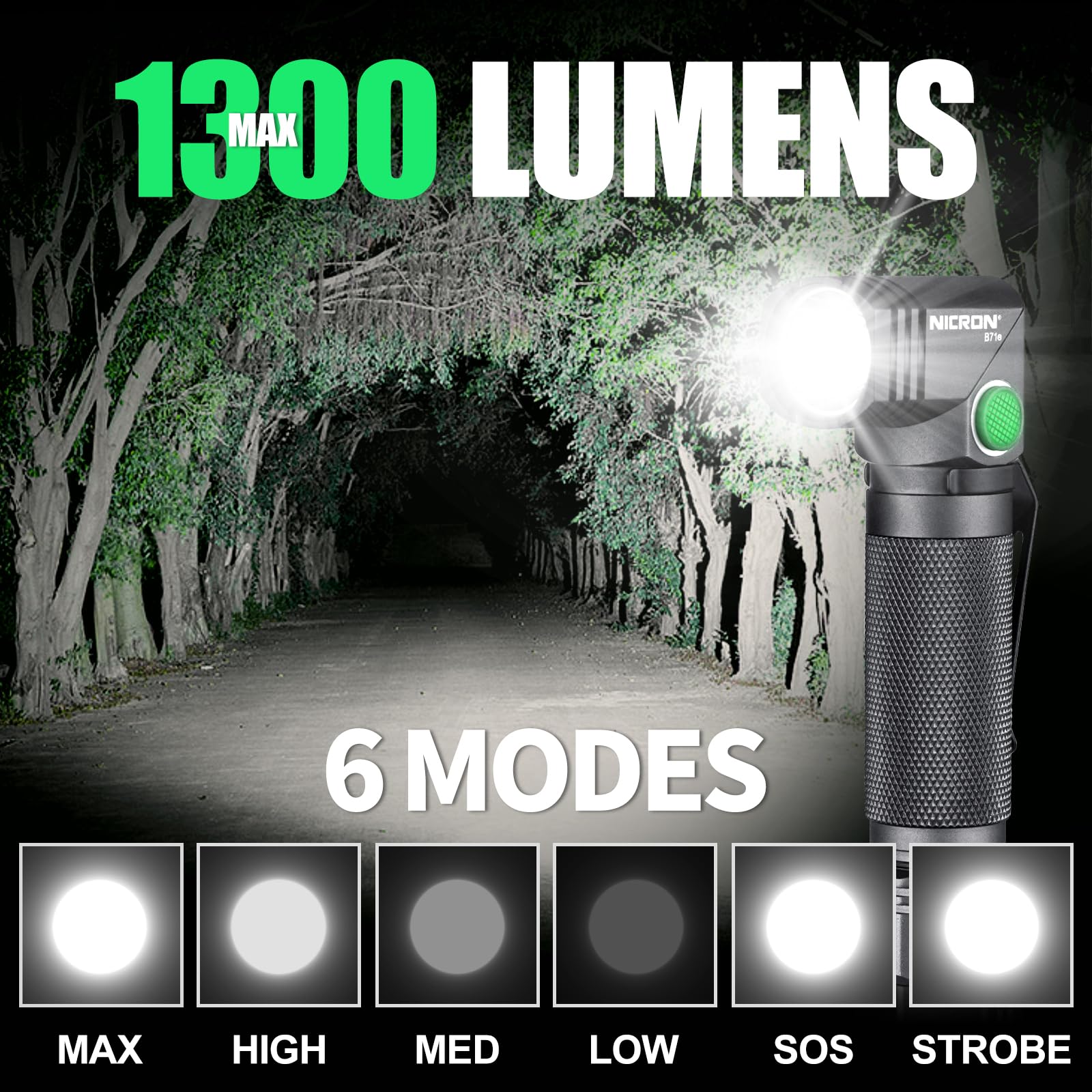 Cosmoing 1300 Lumens Rechargeable Magnetic Flashlight, 6 Modes Led 90 Degree Flashlight Twist Ip65 Waterproof High Bright Edc Pocket Torch, Tactical Flashlight For Camping, Emergency, Repair, Outdoor