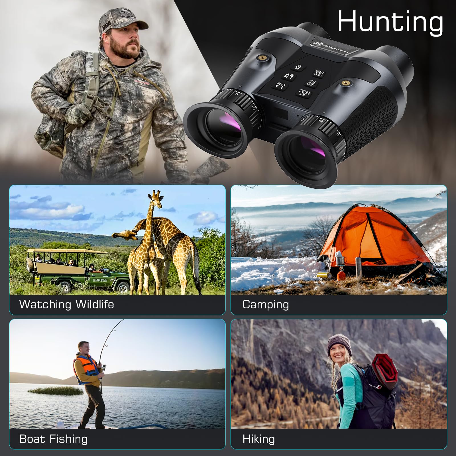 Dsoon 3D Vr Night Vision Goggles - Rechargeable Head-Mounted Binoculars With 8K Uhd & 4K Video, 3D Synthesis,2300Ft Ir Night Vision,36Mp Photos,6X Zoom,Includes 64Gb Tf Card For Hunting Surveillance