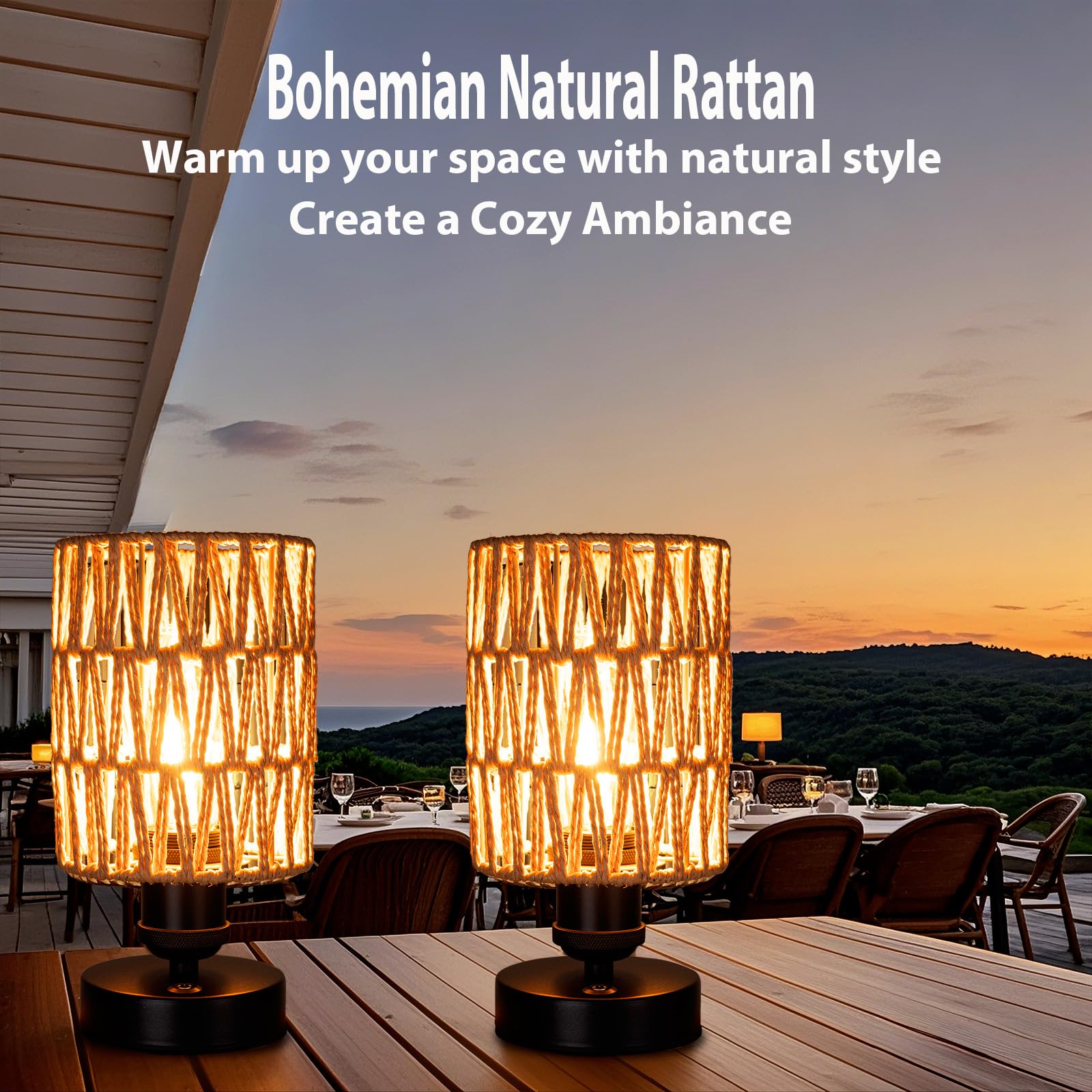 All Fortune Cordless Rechargeable Outdoor Table Lamps, Battery Operated Table Lamp, Stepless Dimmable For Patio, Living Room, And Bedroom (Bulb Included) - Set Of 2 (Beige)