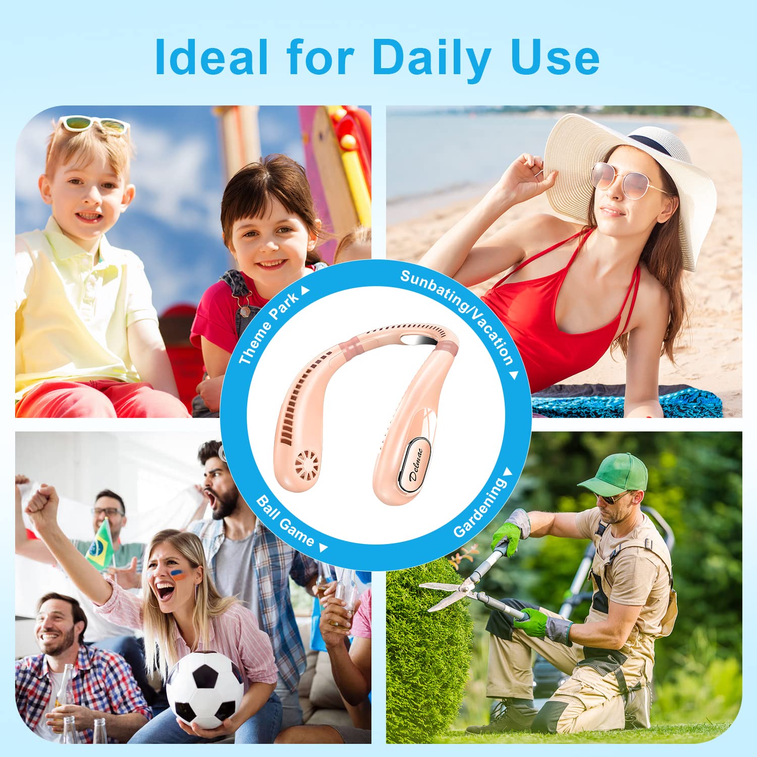 Portable Neck Fan, 6000Mah Rechargeable Personal Fans Lightweight Wearable Fan, Low Noise 3 Speed