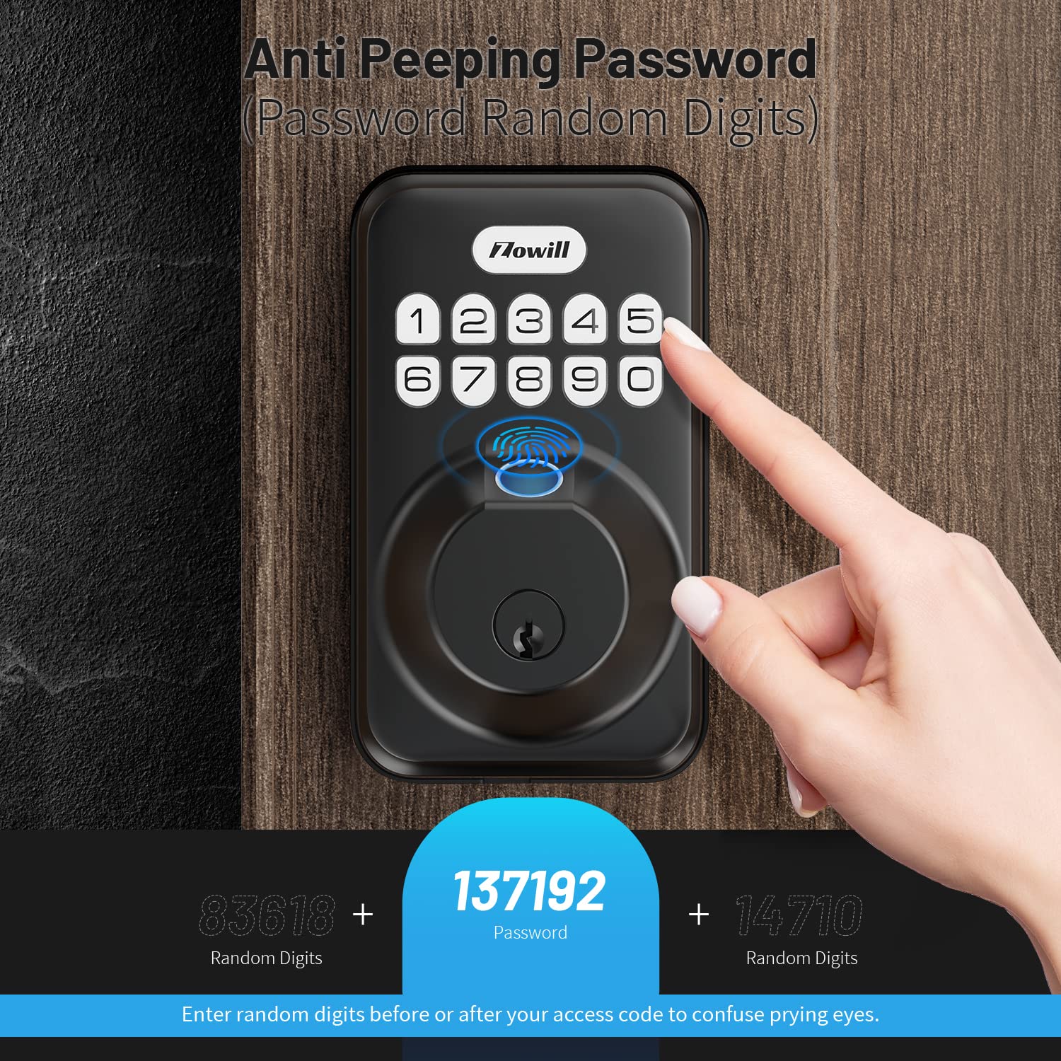 Zowill Fingerprint Door Lock, Keyless Entry Lock Keypad Deadbolt With 20 Biometric Fingerprints, User Codes, Auto Anti-Peeping Password, Ip54 Waterproof, Easy Installation Smart