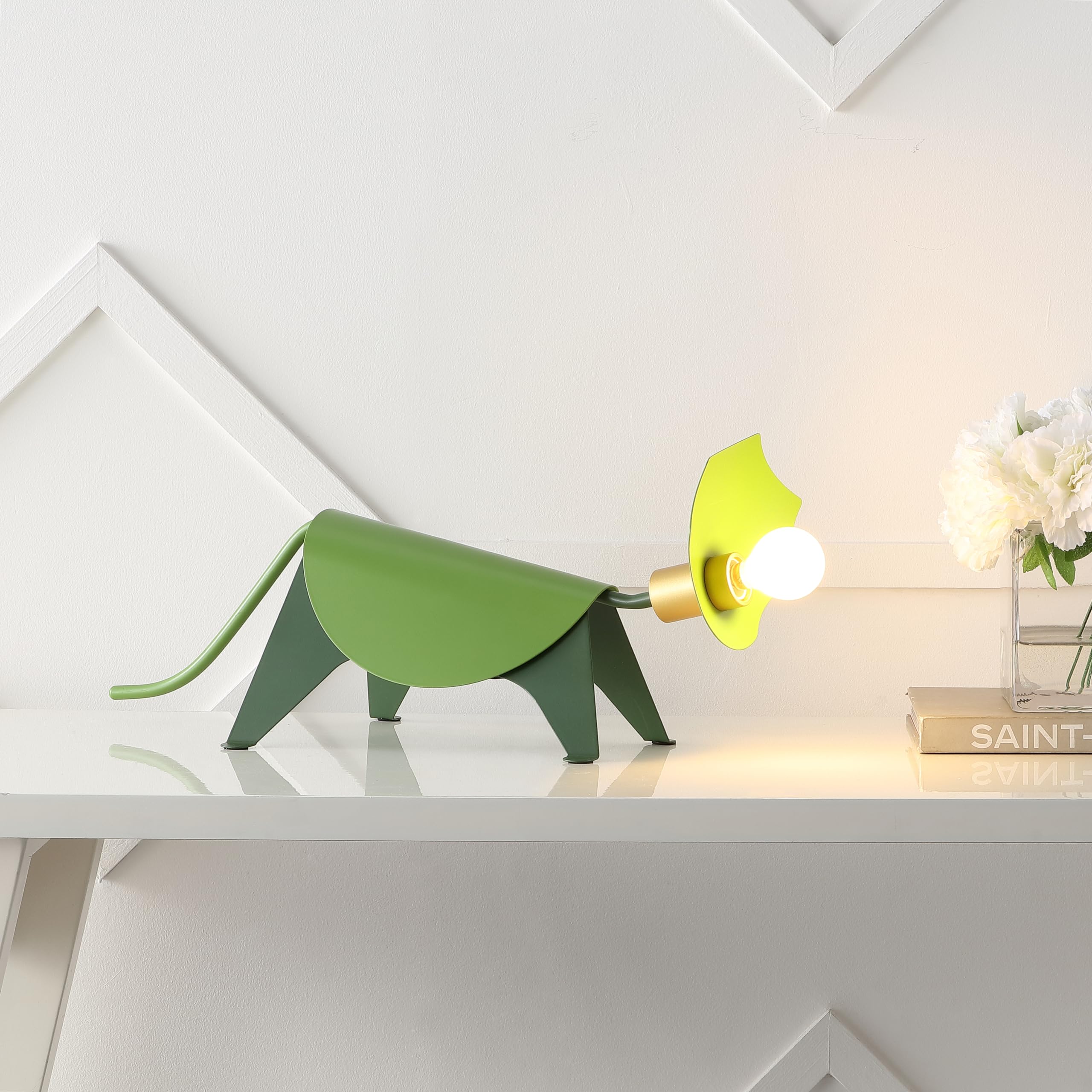 Jonathan Y Jyl7132A Gretchen 7.5" Modern Industrial Iron Triceratops Led Kids' Lamp Eclectic, Contemporary, Minimalist, Office, Living Room, Dining Room, Bedroom, Green