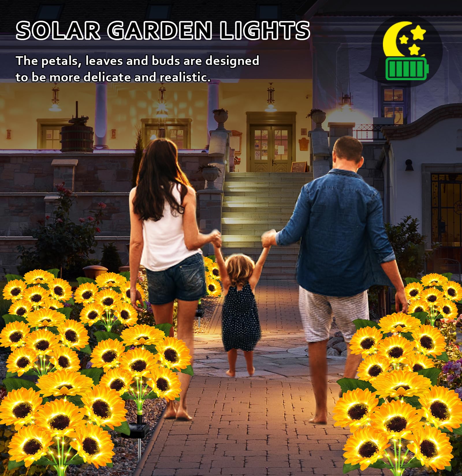 Edof Solar Lights Outdoor Garden Decor,4 Pack With 24 Sunflower Lights,Solar Flowers Lights Waterproof,Sunflowers  For Mom Women Grandma Birthday,Decorative Stakes Lights For Landscape Yard Patio Lawn