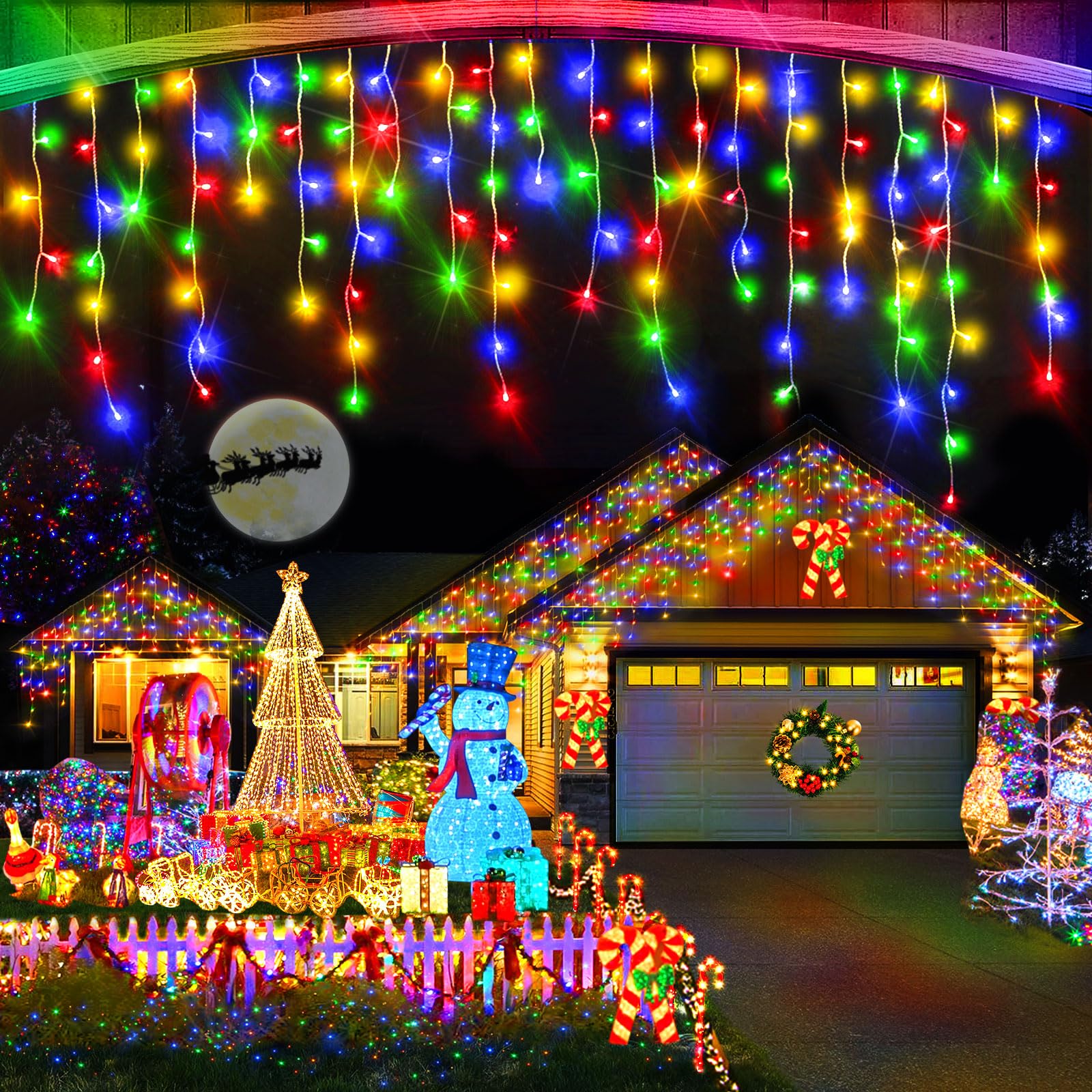 Heceltt Christmas Lights Outdoor, 1280 Led 131Ft Ice Lights For Outside, Clear Wire 8 Modes Plug In 240 Drops Ice String Lights With Timer Memory Function Hanging Lights For Christmas Party Decor(Multicolor)