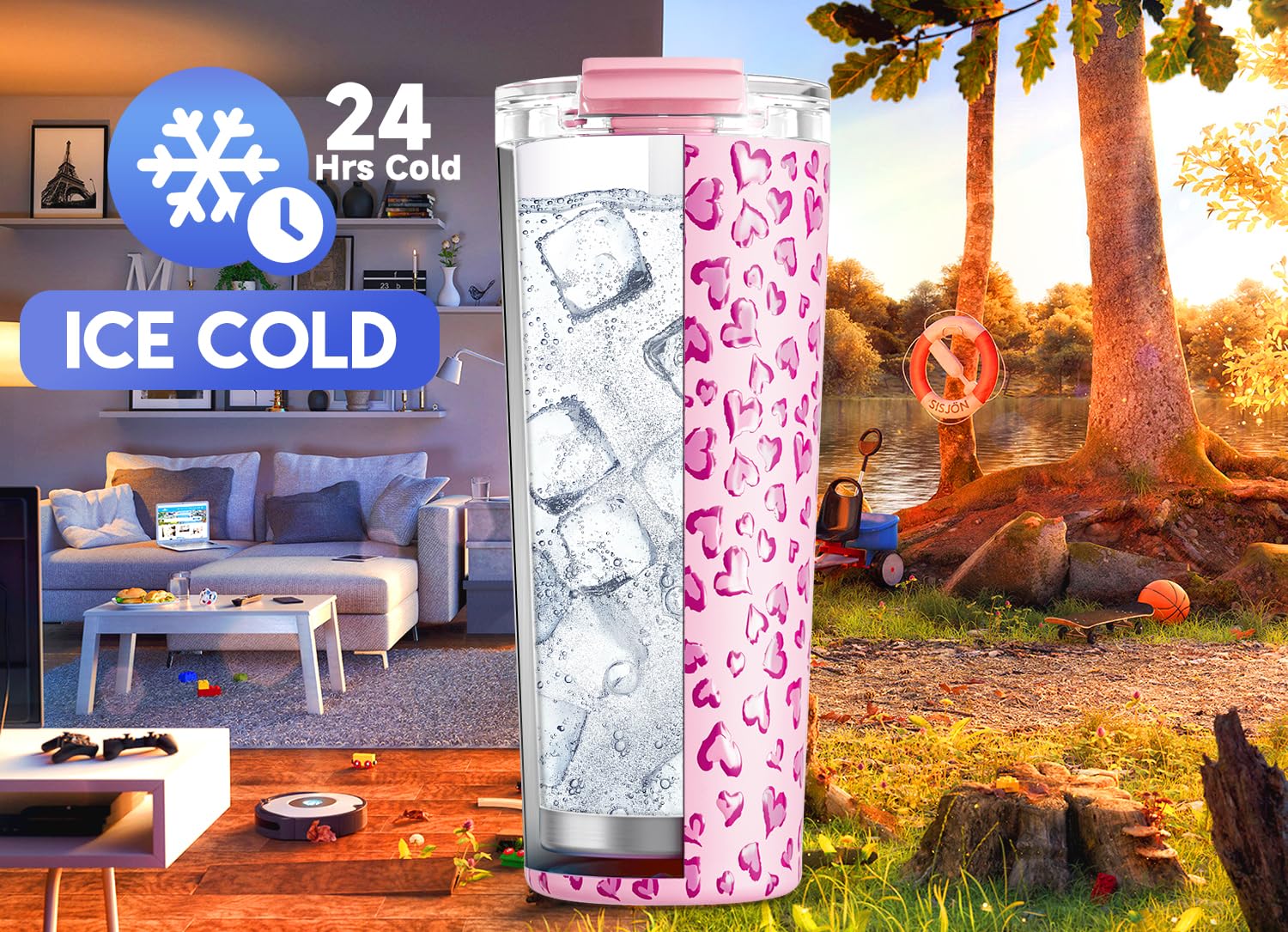 Meoky 24 Oz Travel Coffee Mug With Leak-Proof Lid, Stainless Steel Insulated Coffee Tumbler