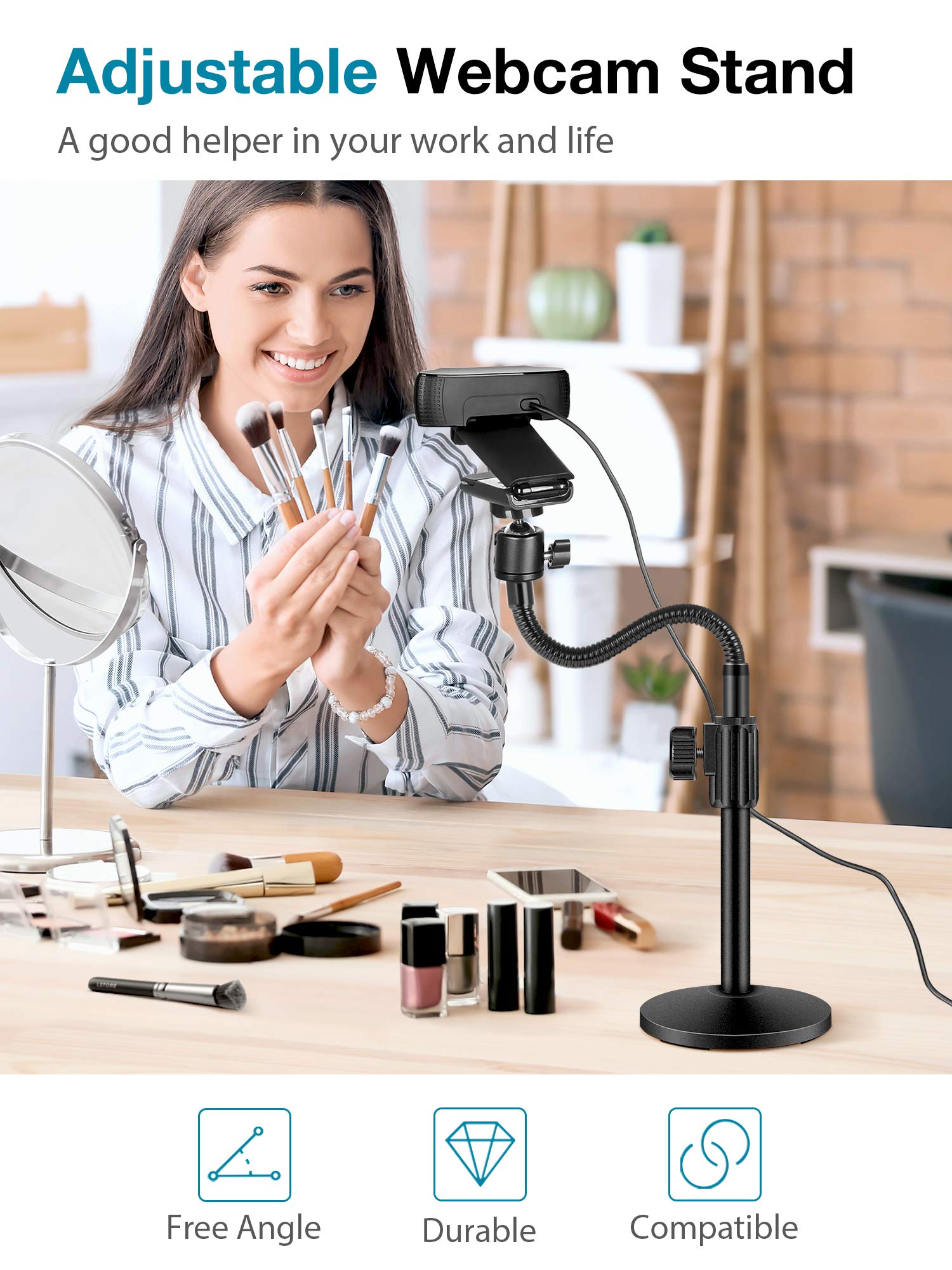 Innogear Webcam Stand For Desk, Camera Stand Mount Gooseneck Arm For Logitech Webcam C922 C930E C920S C920 C615 C960 C920X Brio 4K Nexigo N60, Phone Mount, Right Light, Gopro With 1/4" Thread
