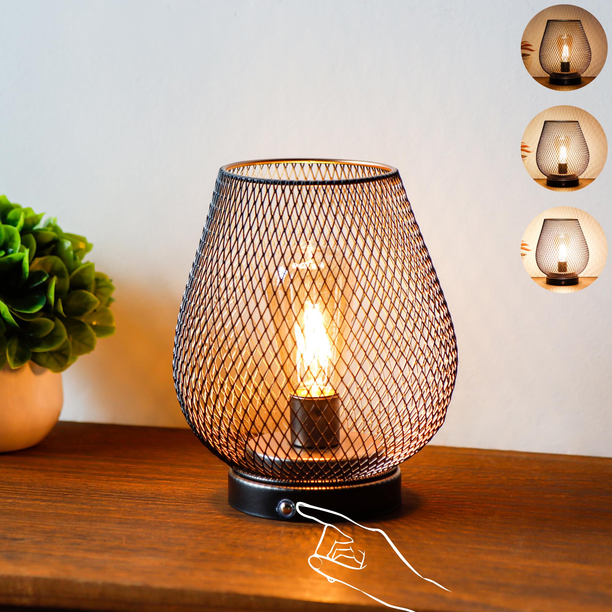 Jhy Design Dimmable Touch Bedside Table Lamp Rechargeable Battery Powered Lamp With Led Bulb Night Accent Light For Weddings Parties Patio Events For Indoors Outdoors(Metal Base, Bronze Egg)