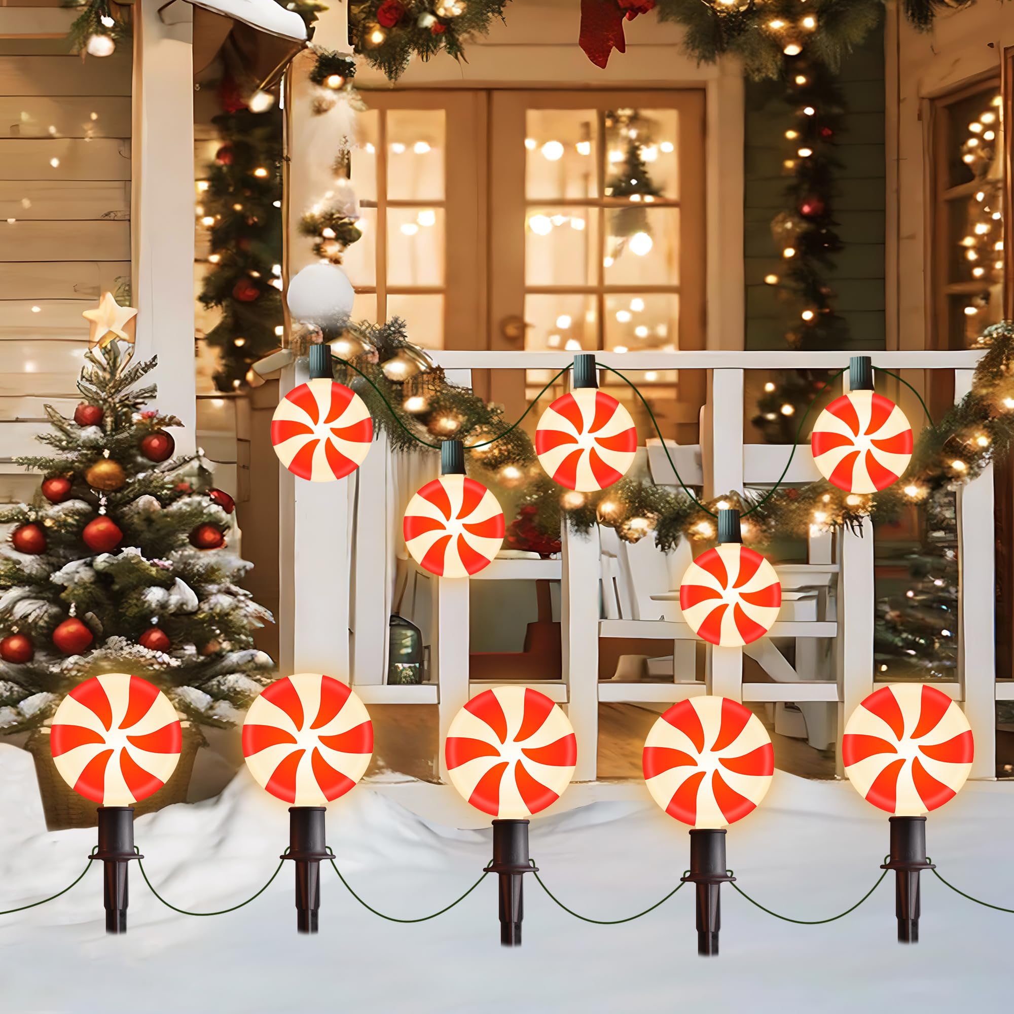 Ultimate Unicorn Christmas Lollipop Pathway Lights For Garden Christmas Decoration Red, 10 Led Peppermint String Lights With Stakes For Outdoor Sidewalk Pathway Rooftop Lawn Garden