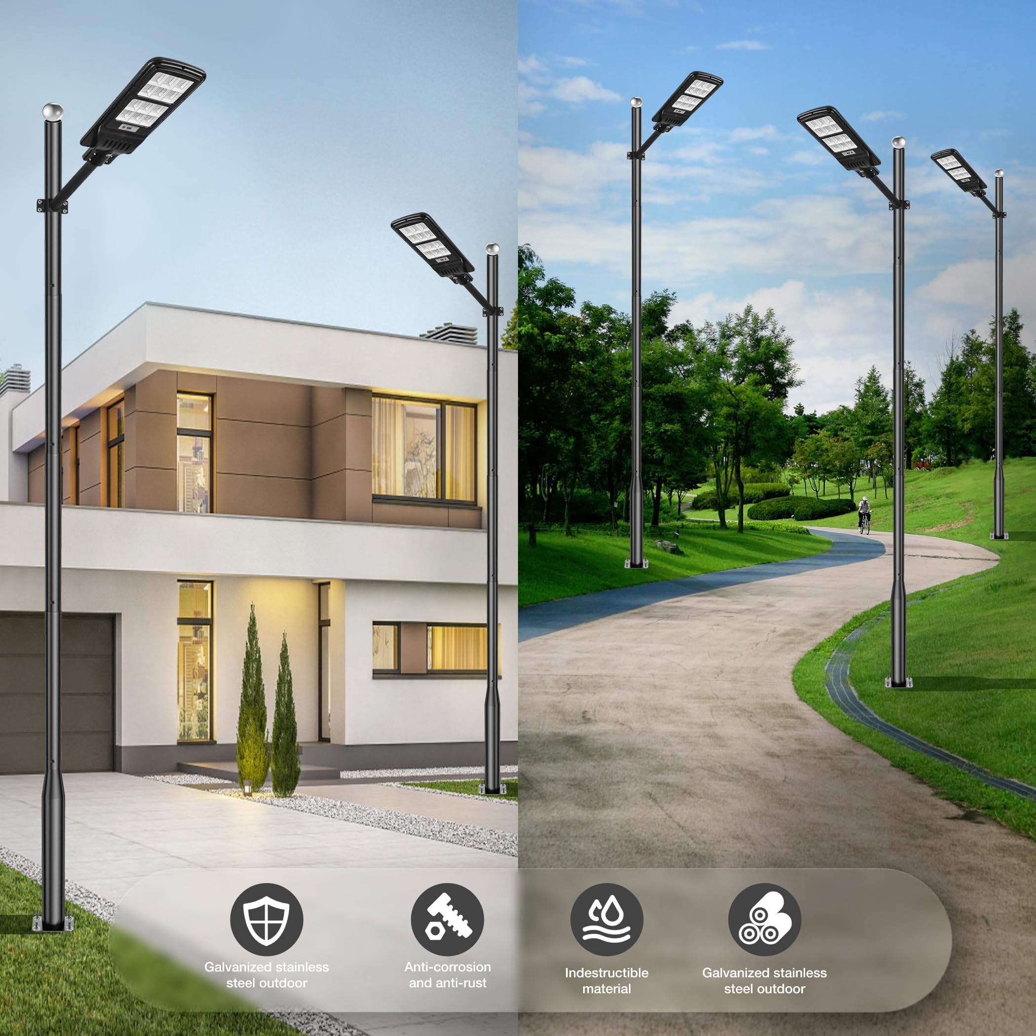 Ftieonmg Tall Street Light Pole-16.5Ft, Street Lamp Post For Outdoor Lights With Base, Solar Street Light Pole Accessory For Backyard, Street, Patio,Park,Parking Lots, Exterior House