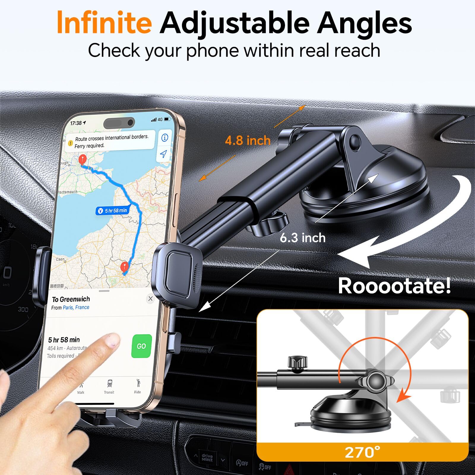 Romuto Car Phone Holder Mount【Window + Vent +Dashboard】Dash Mounted Holders, Suction Cup Phone Holders For Your Car Phone Mount For Truck Cell Phone Automobile Cradle For Iphone Samsung All Smartphone