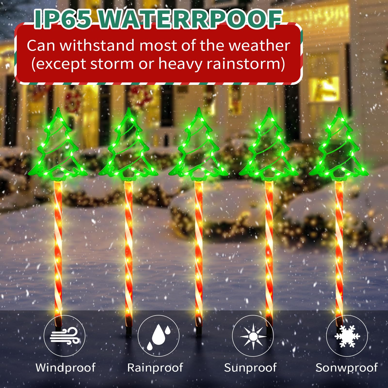 Rjzz Solar Christmas Lights 5 Pack Solar Outdoor Christmas Tree With 8 Lighting Modes Christmas Pathway Lights Walkway Christmas Lights Ip65 Waterproof Christmas Outdoor Decorations For Yard Garden Sideway