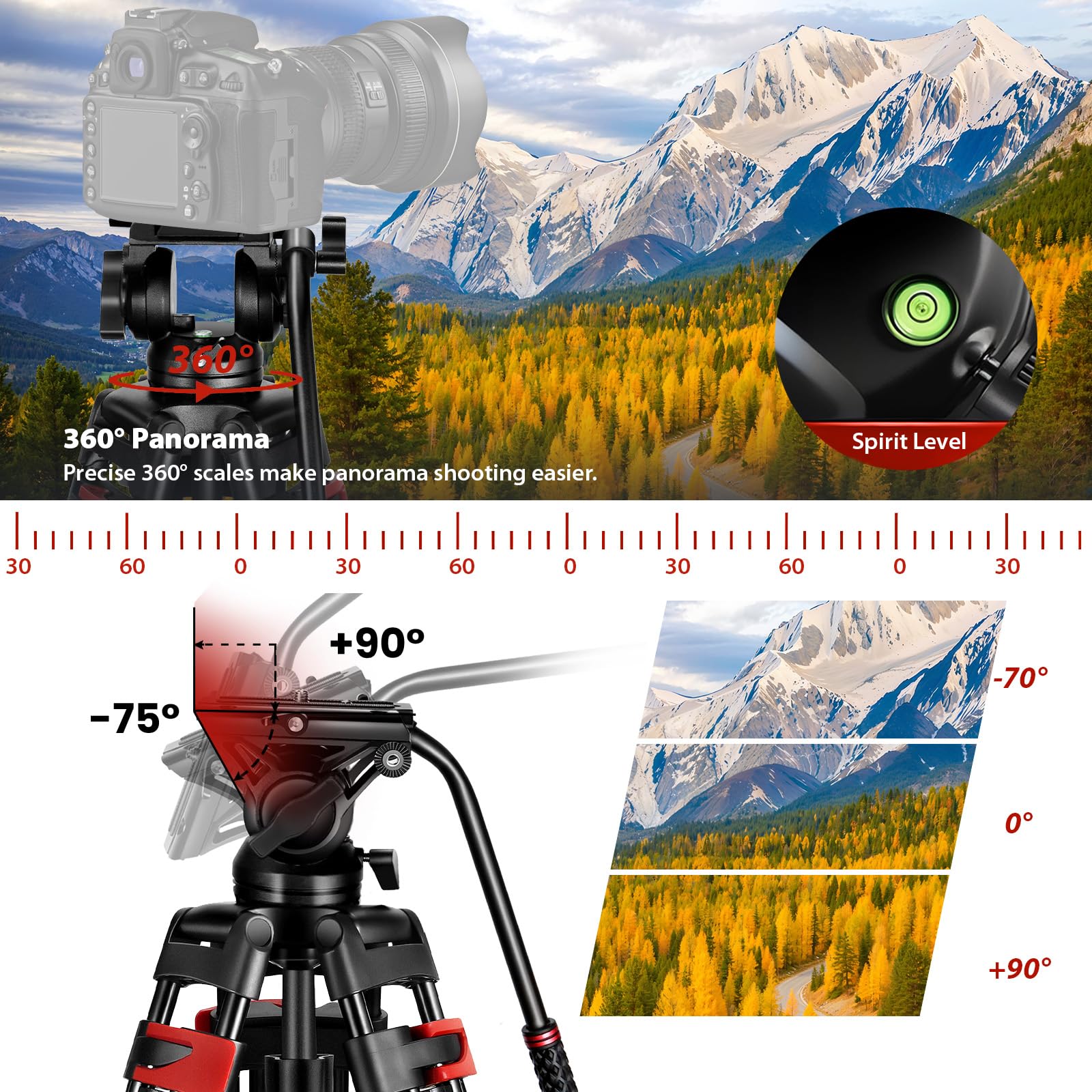 Zikzok 82" /210Cm Professional Video Tripod, Heavy Duty Aluminum Alloy Camera Tripod Stand With 360° Fluid Drag Head, Qr Plate Compatible With Canon Nikon Sony Dslr Camera Camcorder (Load 33Lb)