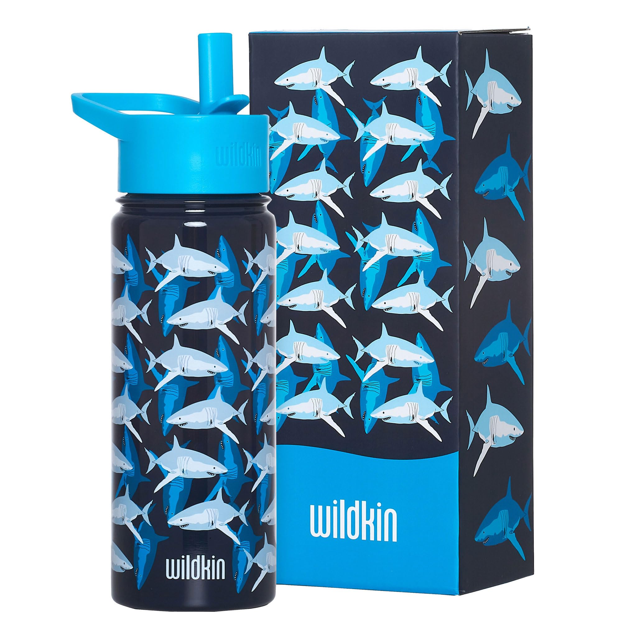 Wildkin Kids 18Oz Stainless Steel Water Bottle –-, Leakproof, Insulated, Easy-Clean - Sharks