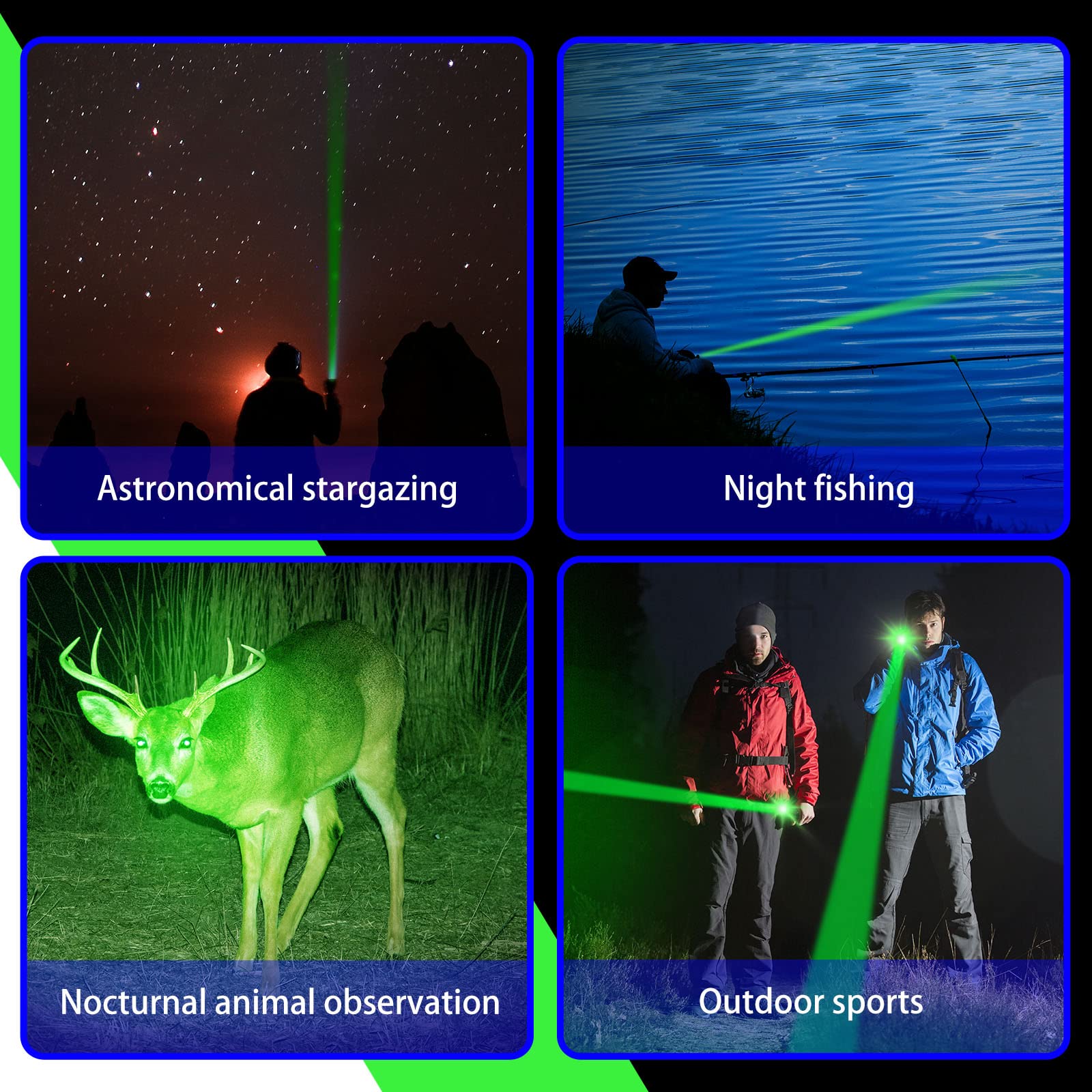 Honoson 4 Packs Hunting Light Flashlights Led Torch With 3 Modes Led Zoomable Scalable Light Flashlight Torch For Fishing Hunting Night Observation, Batteries Not Included(Green)