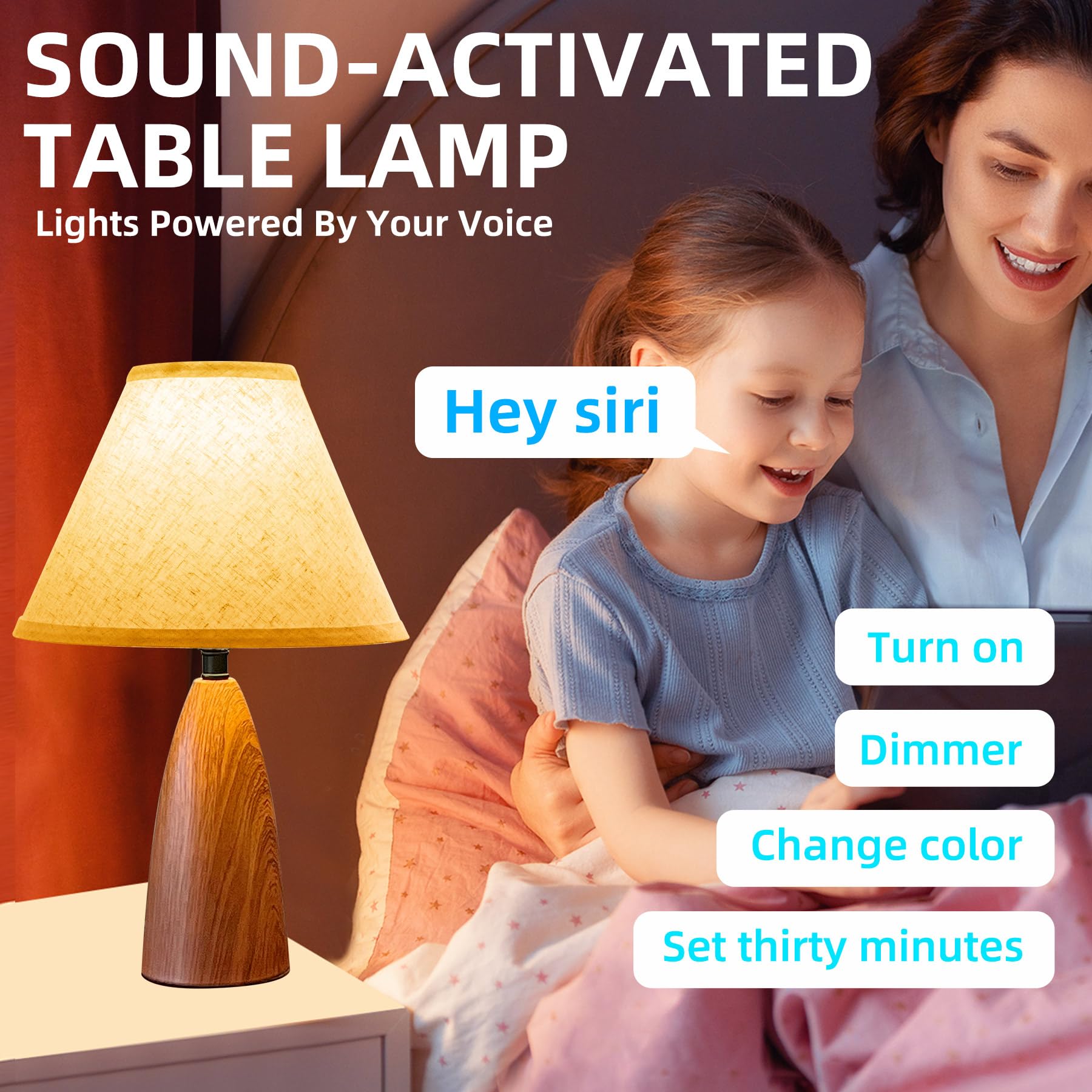 Ouuzeee Voice Control & Metal Touch Table Lamp For Bedroom With 2Pcs Led 9W Bulb, Fully Dimmable Brown Bedside Lamps For Nightstand With Fabric Shade, Small Desk Lamp For Bedroom, Office, Livingroom (1)