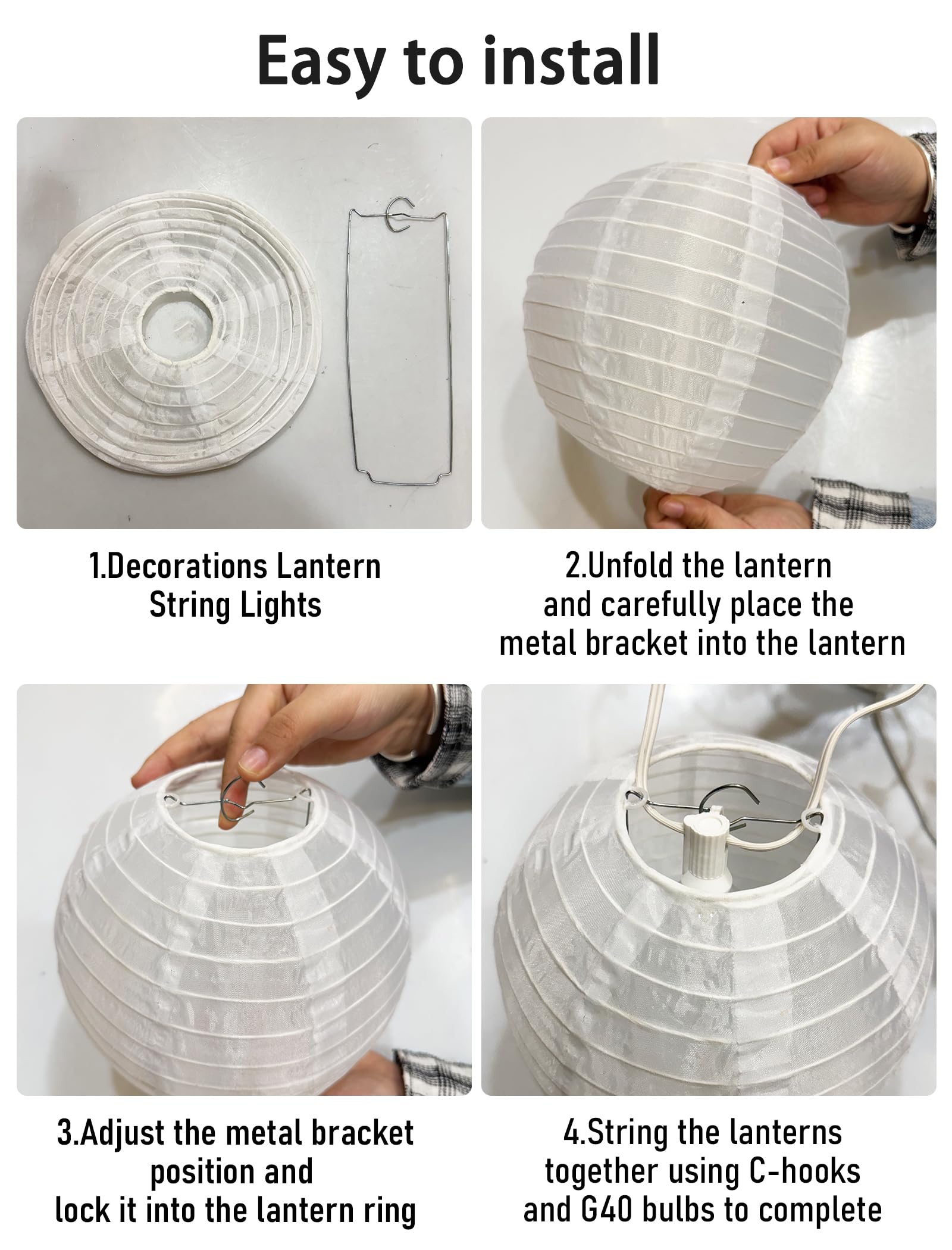 Doratale Lantern String Lights Outdoor, 27.5Ft White Lantern String Lights Plug In With 10 Nylon Lanterns And G40 Led Bulbs, Hanging Light Strings Waterproof For Indoor Bedroom Outdoor Patio Wedding Party