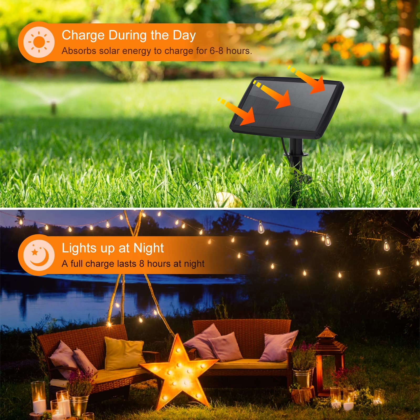 Tjoy Solar String Lights Outdoor Patio Lights, 50Ft Solar Powered Waterproof String Lights, 2700K Warm White Hanging Lights With 12Pcs Shatterproof S14 E12 Bulbs For Patio, Backyard, Porch, Outdoors
