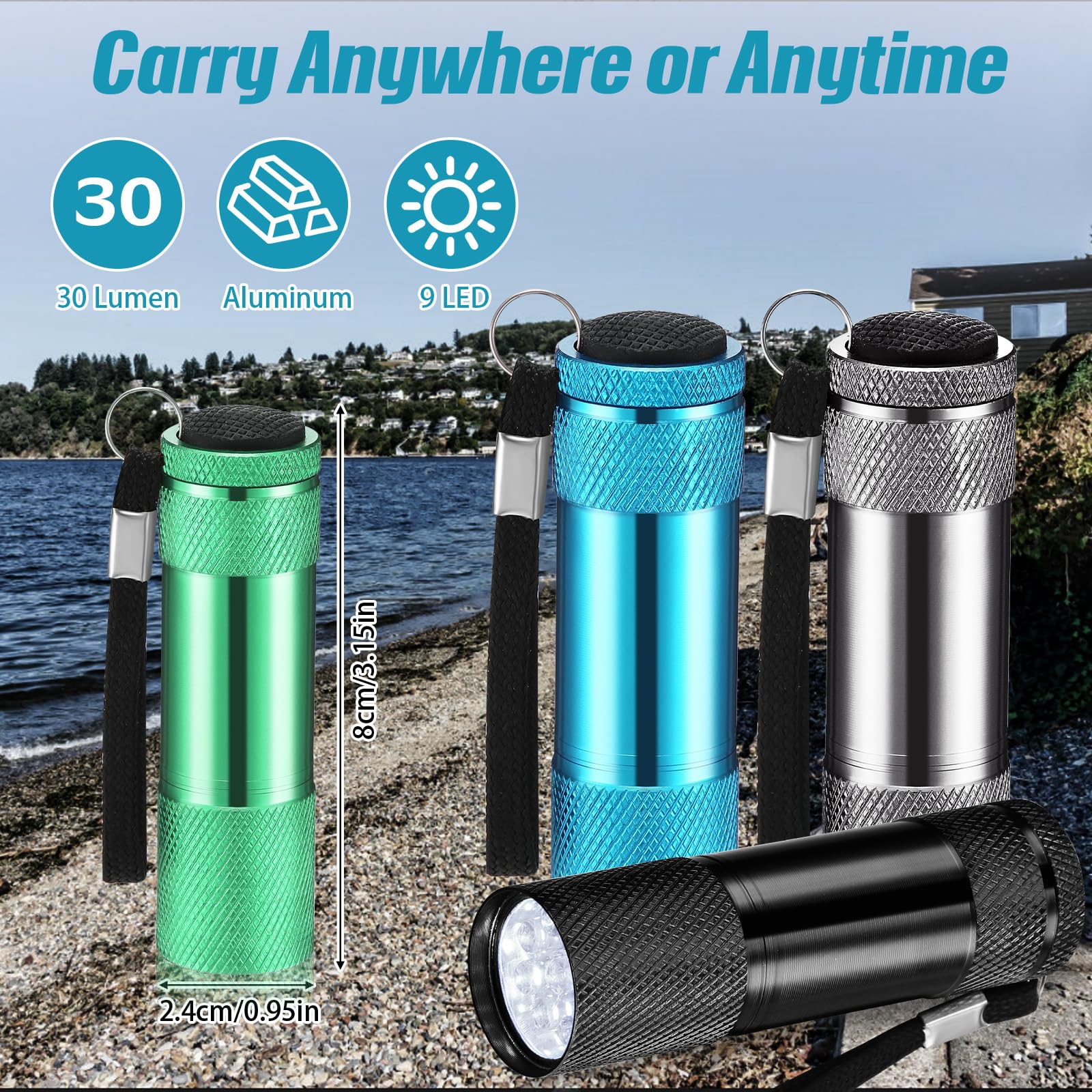 Vihose 12 Pcs Mini Flashlights Bulk, Bright Aluminum Handheld Flash Lights With Lanyard, Small Led Flashlights For Kids Night Reading Emergency Hurricane Camping Hiking Party Favors(Elegant Colors)