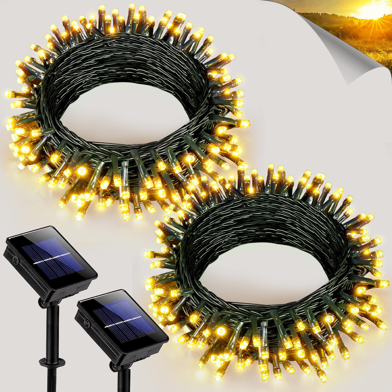 Xmasbokeh 2 Pack Solar String Lights For Outside, Each 40Ft 120 Led Solar Lights Outdoor, 8 Modes Waterproof Solar Powered Twinkle Light For Backyard Patio Tree Party Garden Wedding Decoration, Warm White