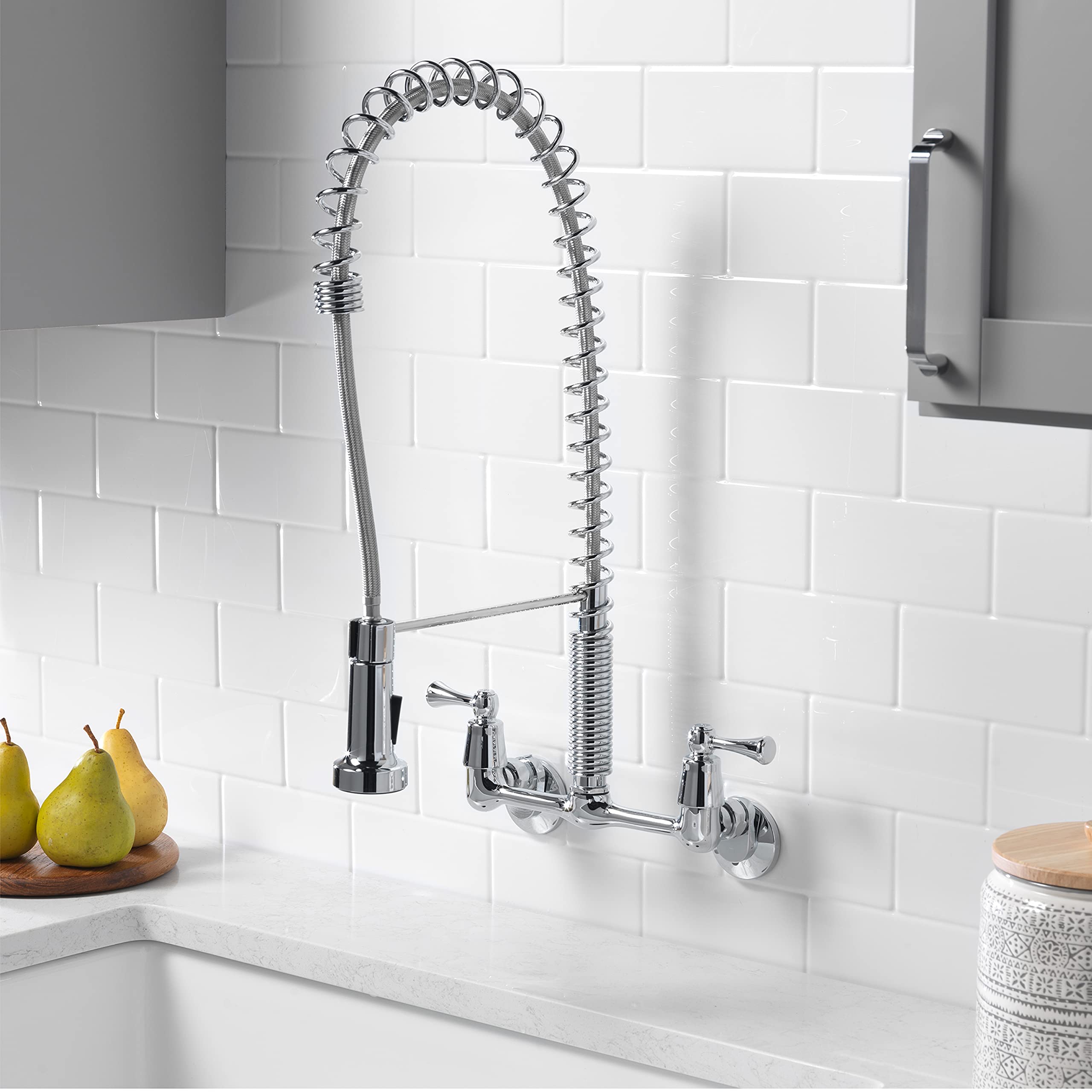 Tosca 255-K821-T Dual Handle Commercial Style Wall Mount Kitchen Faucet With Pull Down Nozzle - Chrome
