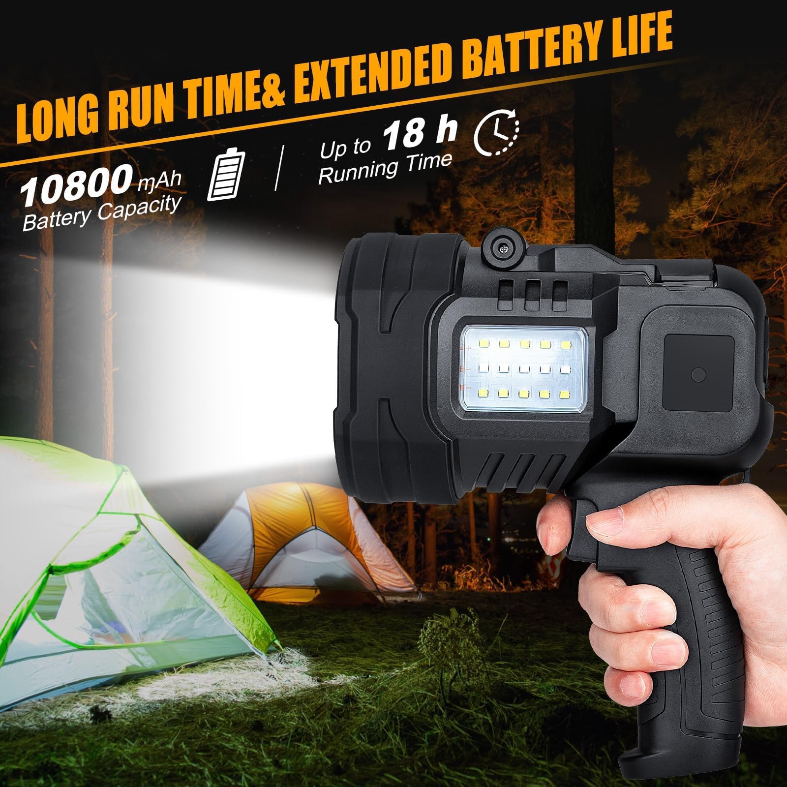 Sigoobal Spotlight Flashlight, 1000,000 Lumens Outdoor Spot Light, Led Rechargeable Spotlight Handheld, 8 Modes With Cob Light, 10800ⱮAh, Flashlight For Camping Marine Boating Hunting, Ipx6 Waterproof