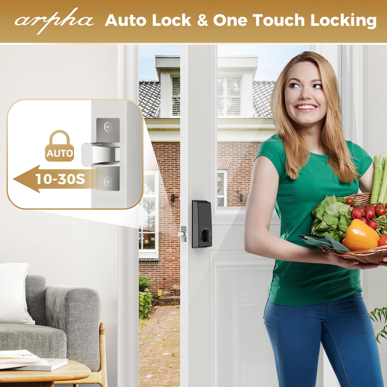 Arpha Fingerprint Keyless Entry Door Lock - 100 Code Electronic Keypad Deadbolt Lock - Smart Door Locks For Front Door - 16 Anti-Peeking Passwords App Remote Control - One Time Code - Zinc Alloy