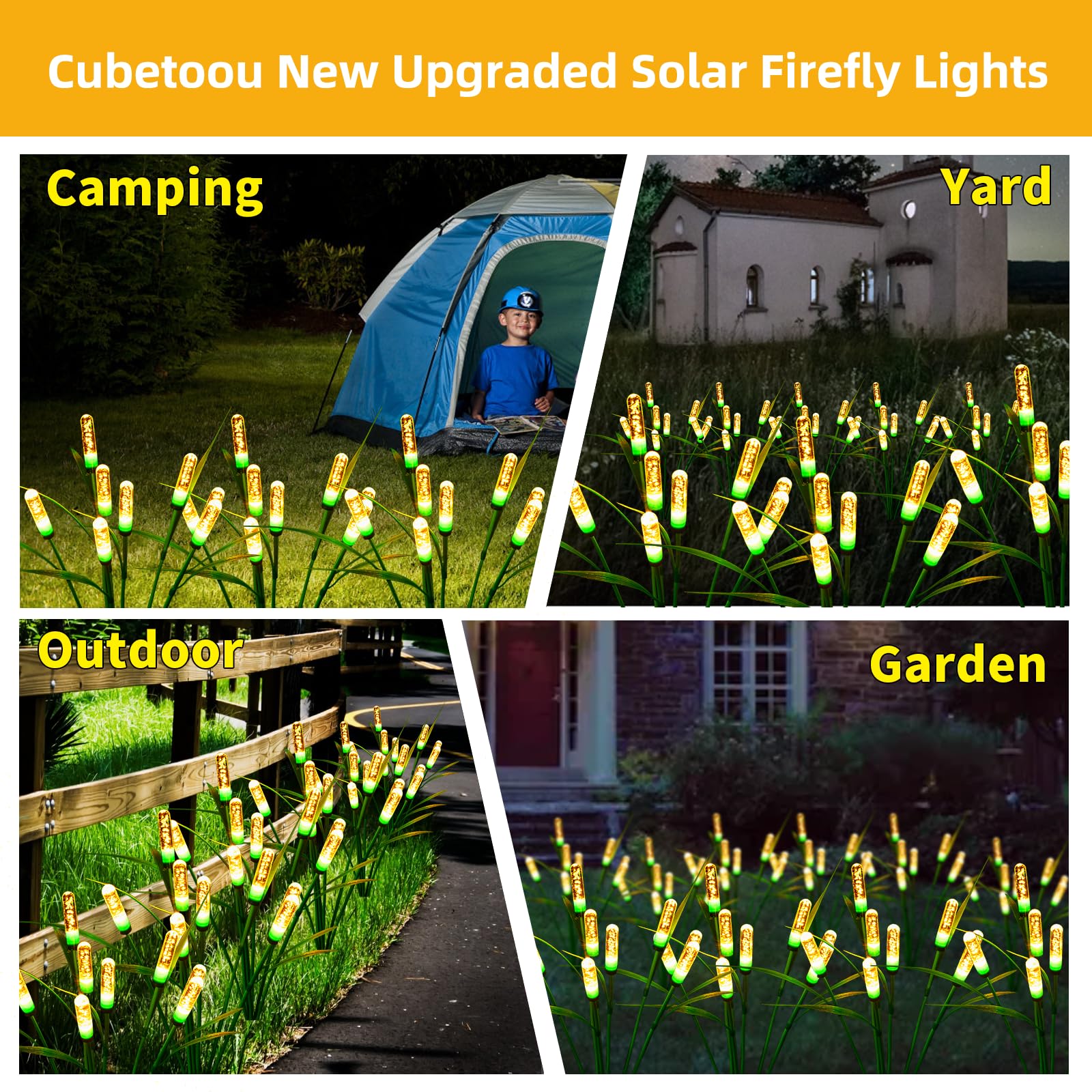 Cubetoou Swaying Solar Garden Lights - Outdoor Waterproof, Solar Firefly Lights, Warm White (2-Pack)