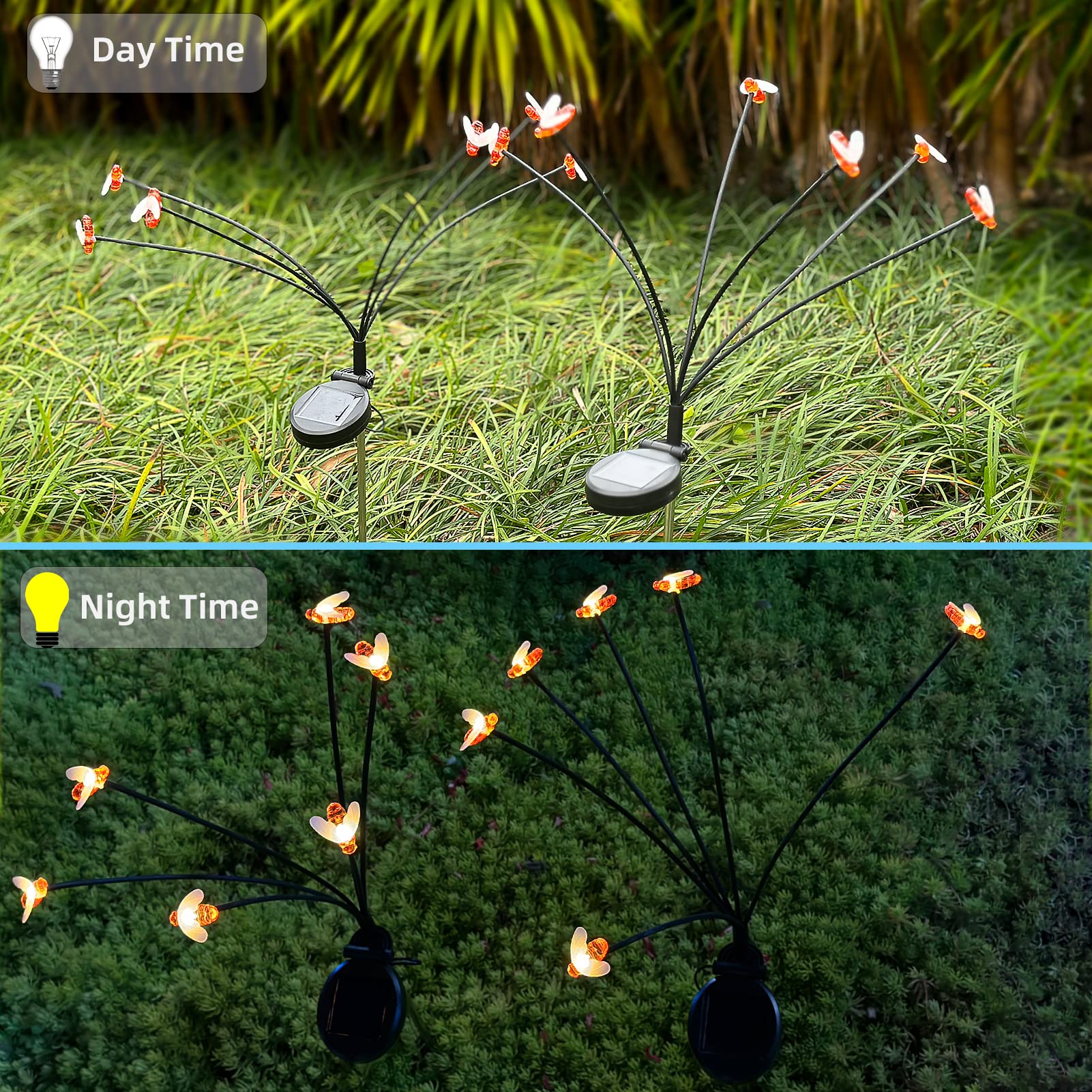 Aotiyl Solar Garden Lights Outdoor Decorative - 4Pack Starburst Swaying Solar Lights Outdoor Waterproof, Solar Powered Firefly Lights, Solar Bee Lights, Warm White
